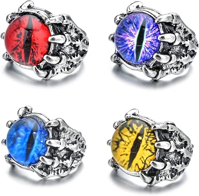 Gothic Devil Evil Eye Ring Vintage Dragon Claw Ring Punk Hell Demon Crystal Biker Ring for Women Men Religious Good Luck Protection Jewelry Halloween Costume Party Gift