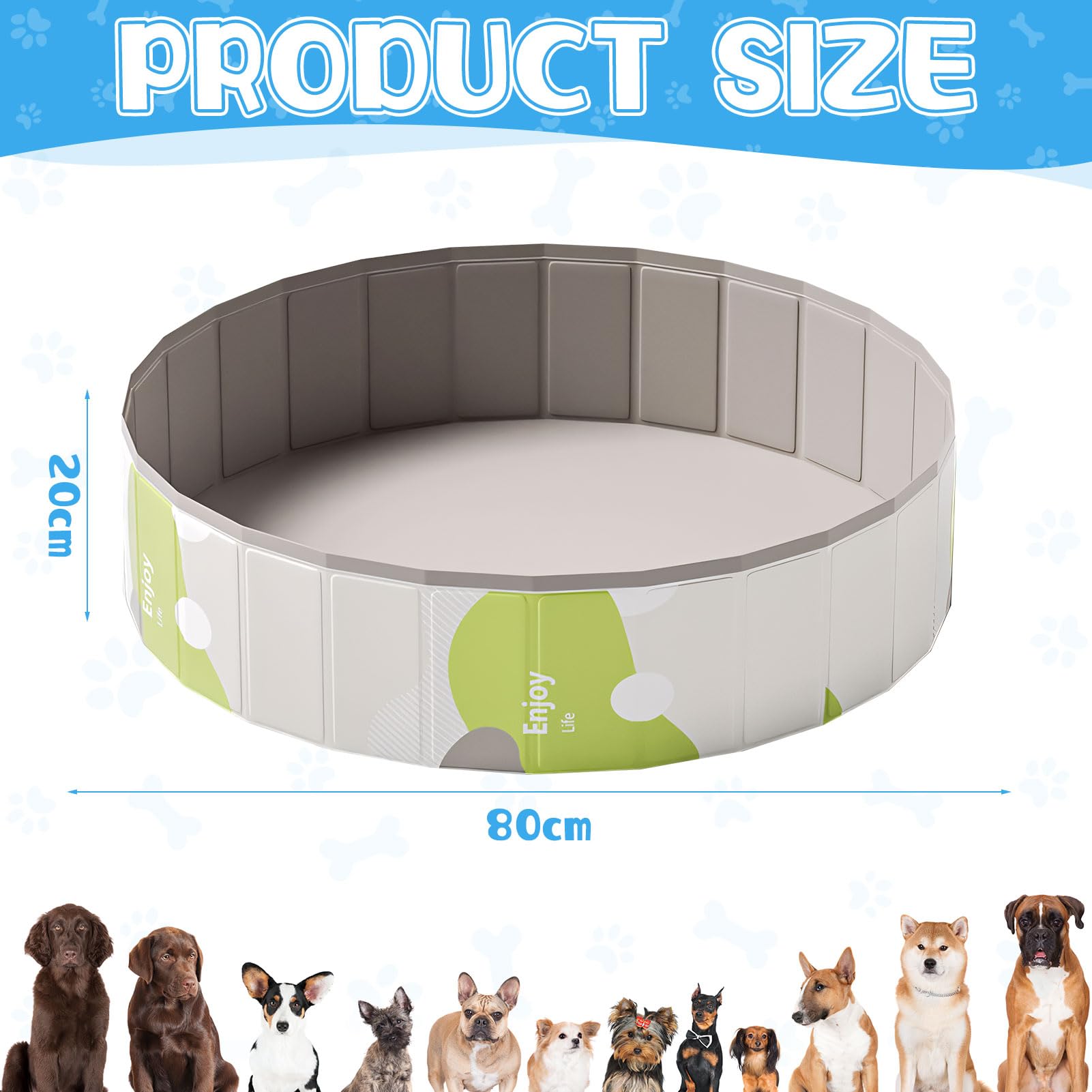 Piscina per cani di taglia grande, pieghevole, per cani, gatti, piscina, ispessita, in PVC, portatile, con spazzola massaggiante o giocattolo per pesci (colore verde chiaro, A 80 x 20 cm)