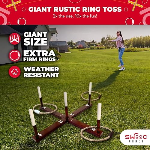 Miniatura 2 de SWOOC Games - Rustic Ring Toss Game (All Weather) - Easy Setup & Extra Games Included - Ring Toss Game for Adults - Outdoor Acitivities for Adults