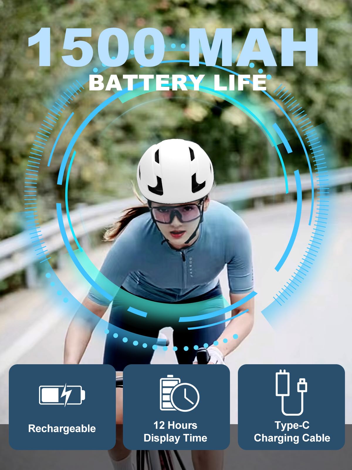 Casco da ciclismo con display a LED personalizzabile, casco da bici da strada e mountain bike con 8 prese d'aria e cinturino regolabile, fodera in EPS leggero, casco da bicicletta MTB