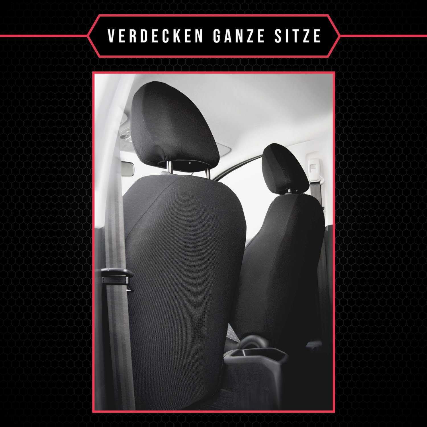 3er Set Autositzbezüge PKW universal | Auto Sitzbezüge Kunstleder Schwarz für Airbag geeignet | für Vordersitze und Rückbank 1+1 Autositze vorne und 1 Sitzbank hinten teilbar Reißverschlüsse