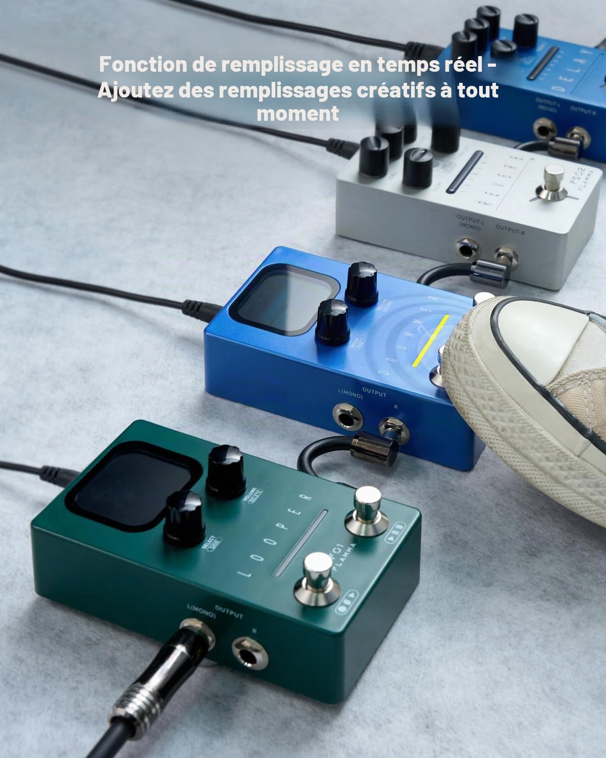 FLAMMA FF02 Pédale de guitare pour machine à tambour – 121 rainures de batterie, 11 genres de musique, Tap Tempo, rythmes personnalisables, E/S stéréo pour une utilisation en direct et en studio