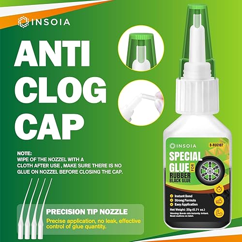 Miniatura 6 de Pegamento de goma negro, 0.71 onzas de adhesivo de goma resistente para neumáticos, tubos, zapatos, plástico, metal y proyectos de bricolaje,