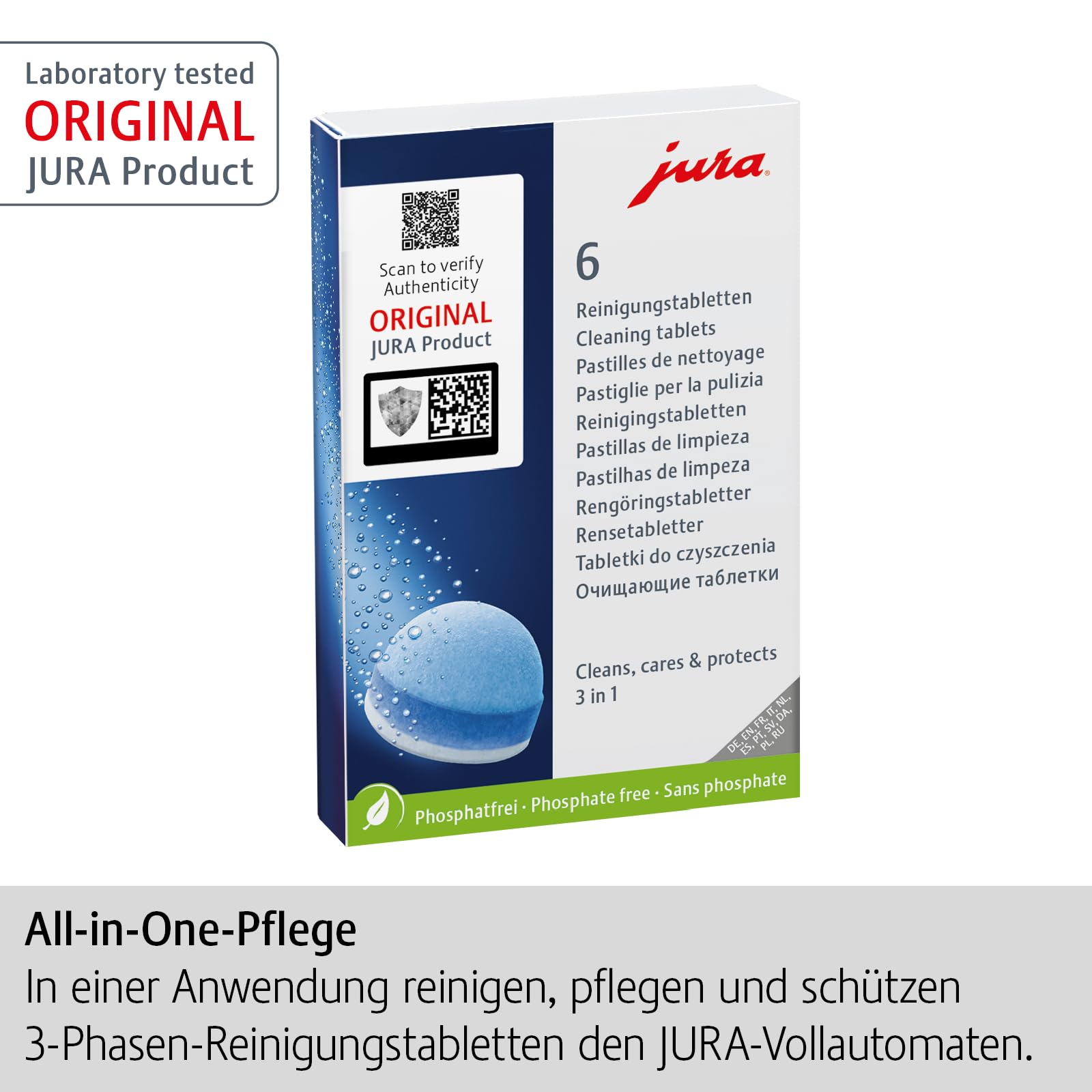 JURA original - CLARIS Smart+ Filterpatrone mit automatischer Filtererkennung (3er-Pack – 24233) + 3-Phasen-Reinigungstabletten (6 Stück – 24225) - TÜV-zertifizierte Hygiene