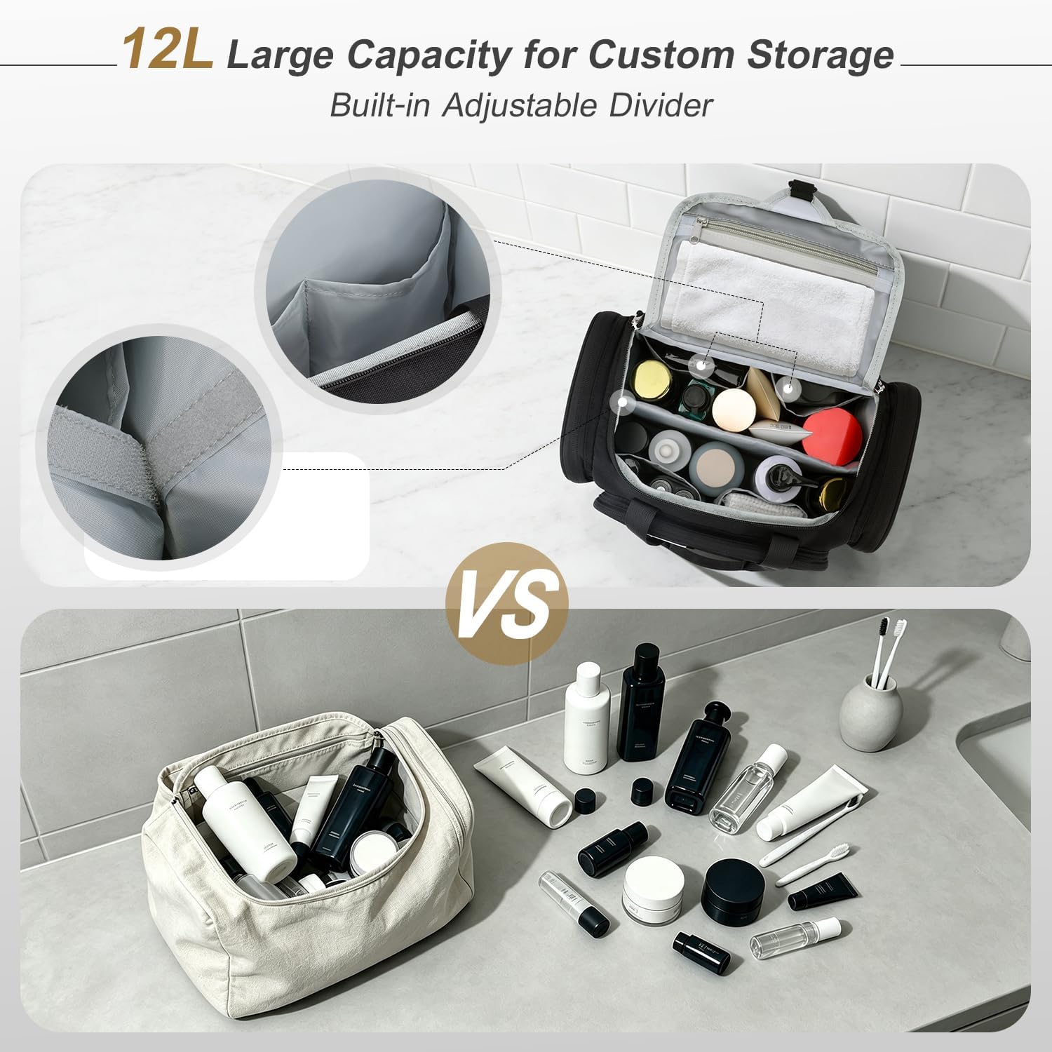 ZOMFELT Travel Toiletry Bag for Men, Large Capacity Hanging Toiletry Bag