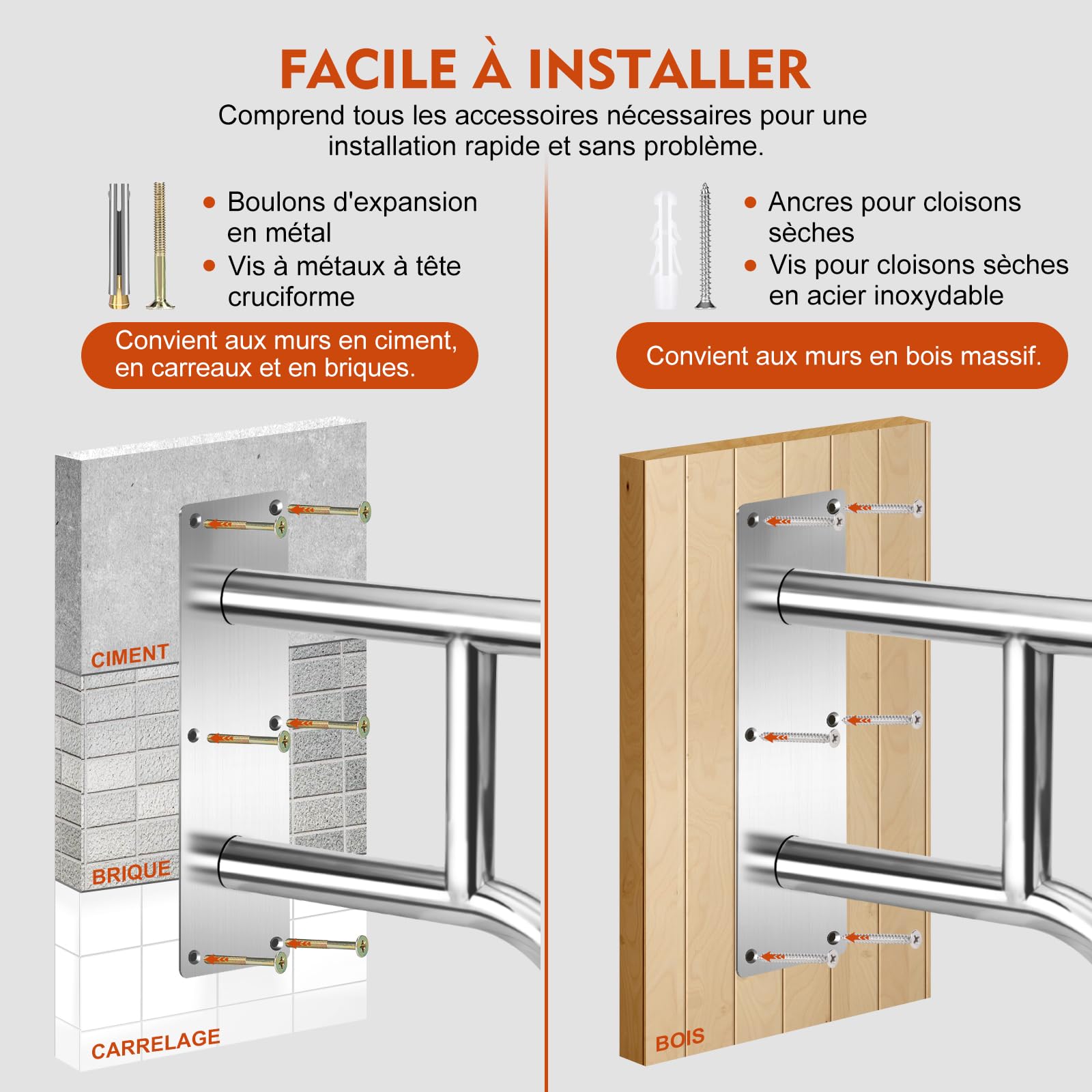 Migliorato Corrimano per scale esterne Corrimano da parete in acciaio inox 304 Corrimano antiscivolo per scale da 1 a 4 gradini, barre di appoggio a parete per terrazze A