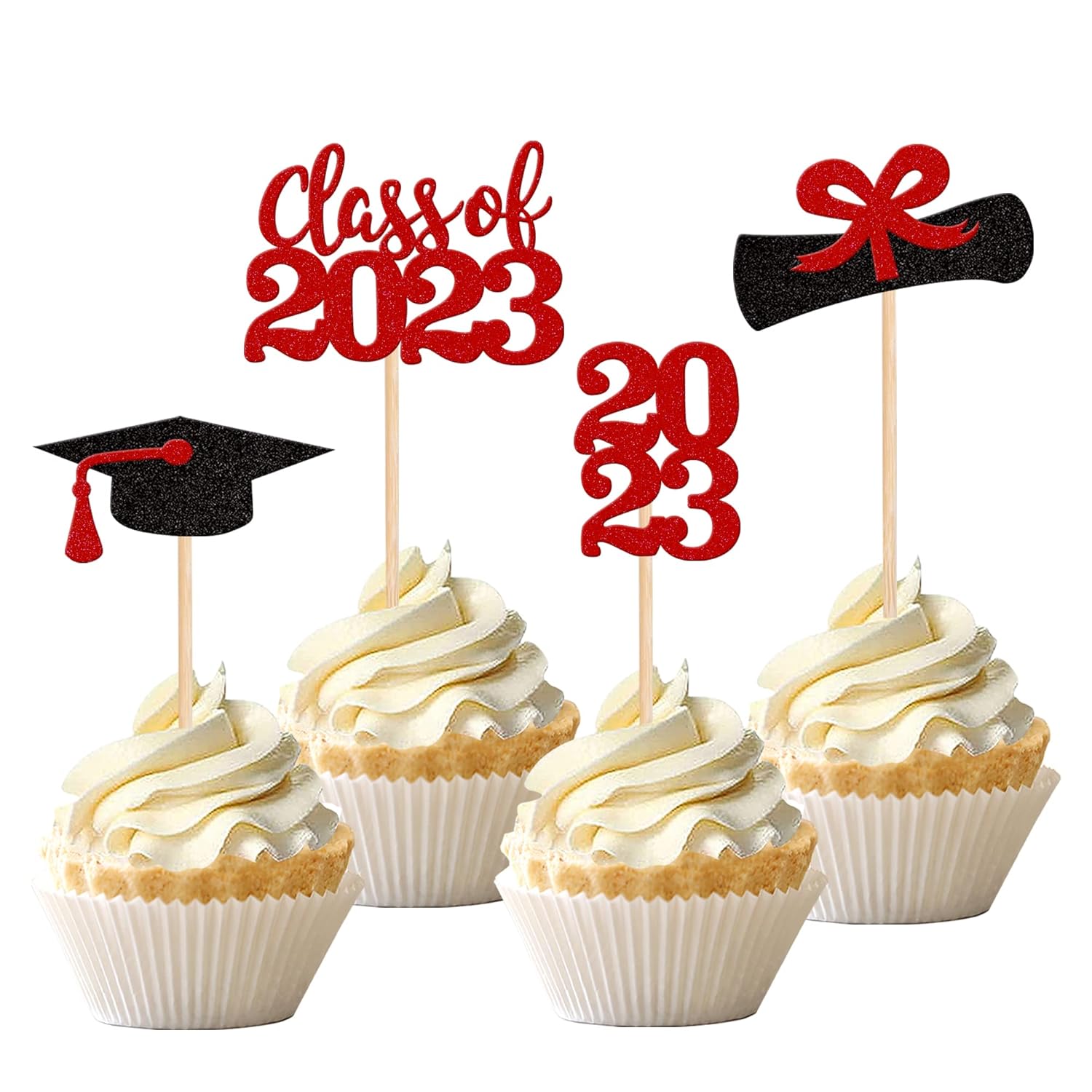 36 PCS 2023 Graduation Theme Cupcake Toppers Glitter Class