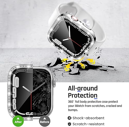 Miniatura 7 de Goton Funda impermeable 2 en 1 para Apple Watch Series 8 y Series 7 de 177 pulgadas protector de pantalla de 177 pulgadas con diamantes de imitación