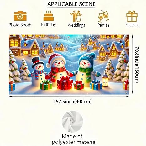 HOMETITUTE クリスマス ガレージ ドア バナー 13x6フィート 雪だるま 家族 冬 村 風景 休日 背景 赤 緑 青 ギフトボックス ランタン 屋内 屋外 壁掛け 季節 ポーチ デコレーション パーティー
