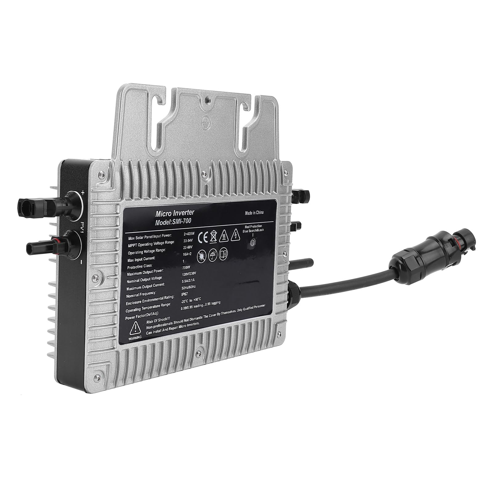 LiebeWH Solar-Mikro-Wechselrichter, WiFi-Grid-Tie-Wechselrichter aus Aluminiumlegierung, 700 W MPPT, IP67 Wasserdicht, Dual-PV-Eingang 2 X 435 W AC110 V für Kleine und Mittlere Haushaltskraftwerke