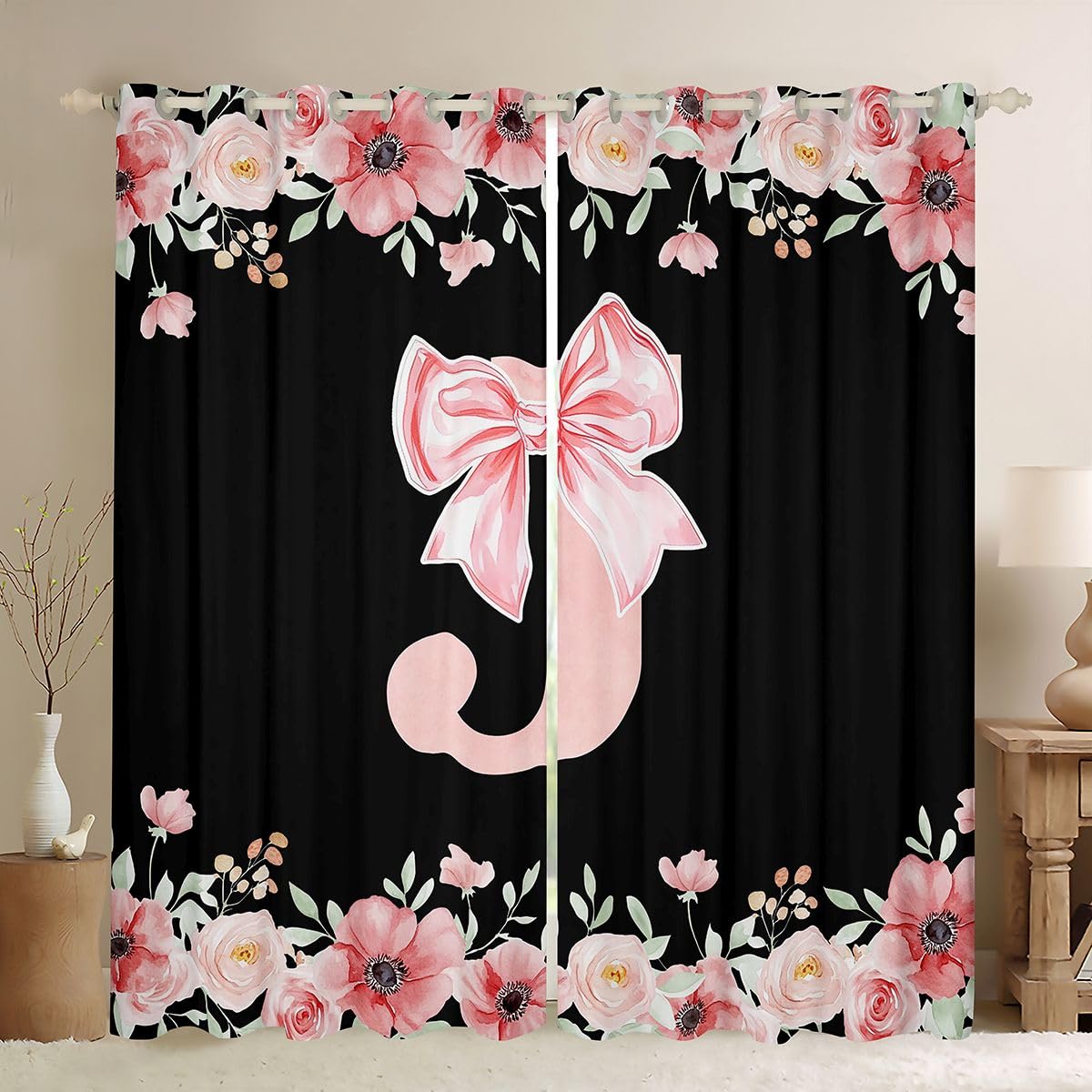 Rideau occultant alphabet J rose 140x175 cm pour chambre fille