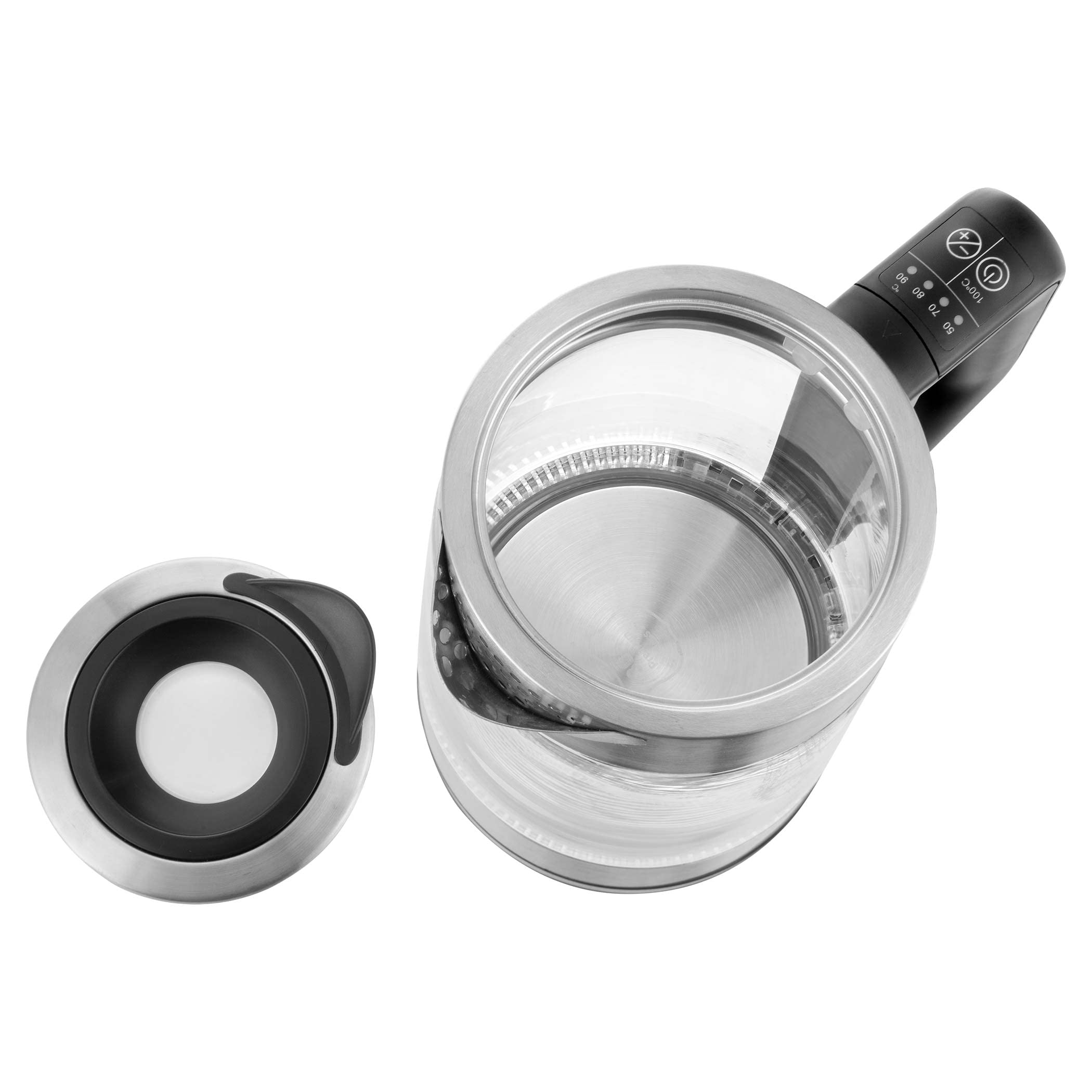 Sencor SWK 1795SS - Bollitore in vetro con capacità di 1,7 l, potenza di 2200 W, acciaio inox, luce LED interna, 100% senza BPA, regolazione della temperatura (da 50 °C a 100 °C