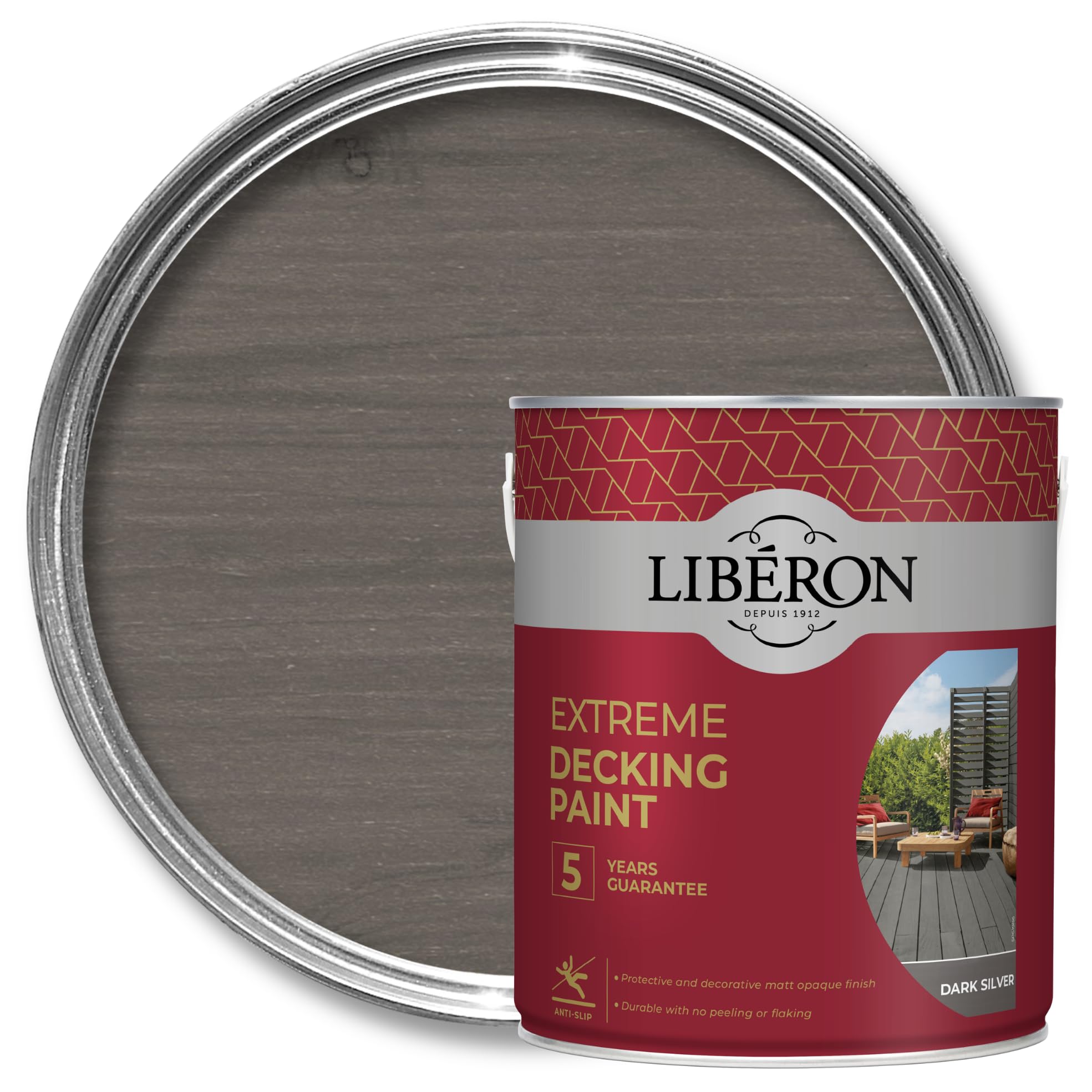 Liberon Extreme Decking Paint Dark Silver 2.5 Litre Non Slip 5 Year Guarantee
