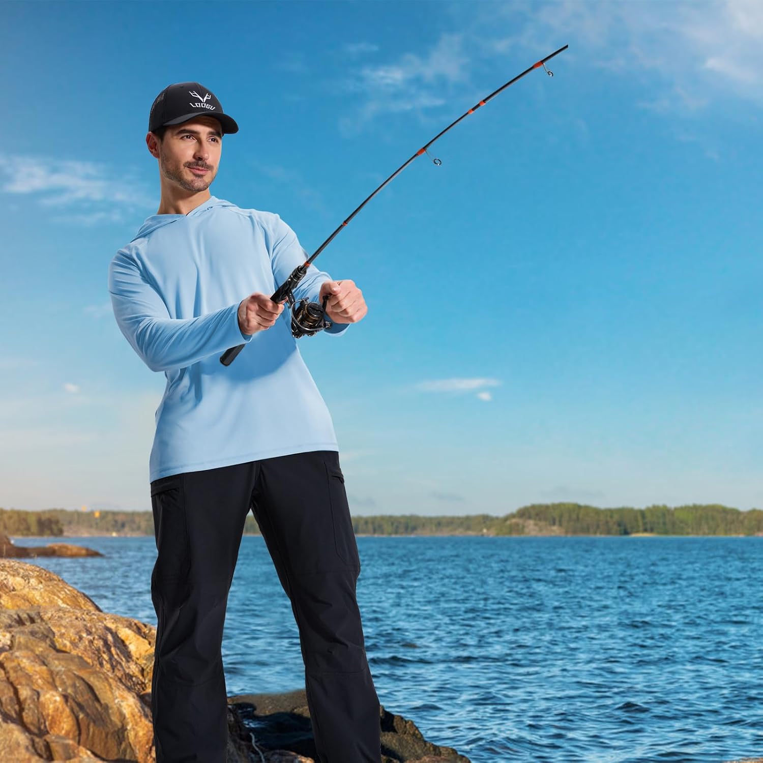LOOGU Men’s UPF 50+ Sun Protection Hoodie Shirt Quick Dry Lightweight Long Sleeve Rash Guard for Fishing Swimming Beach image 3