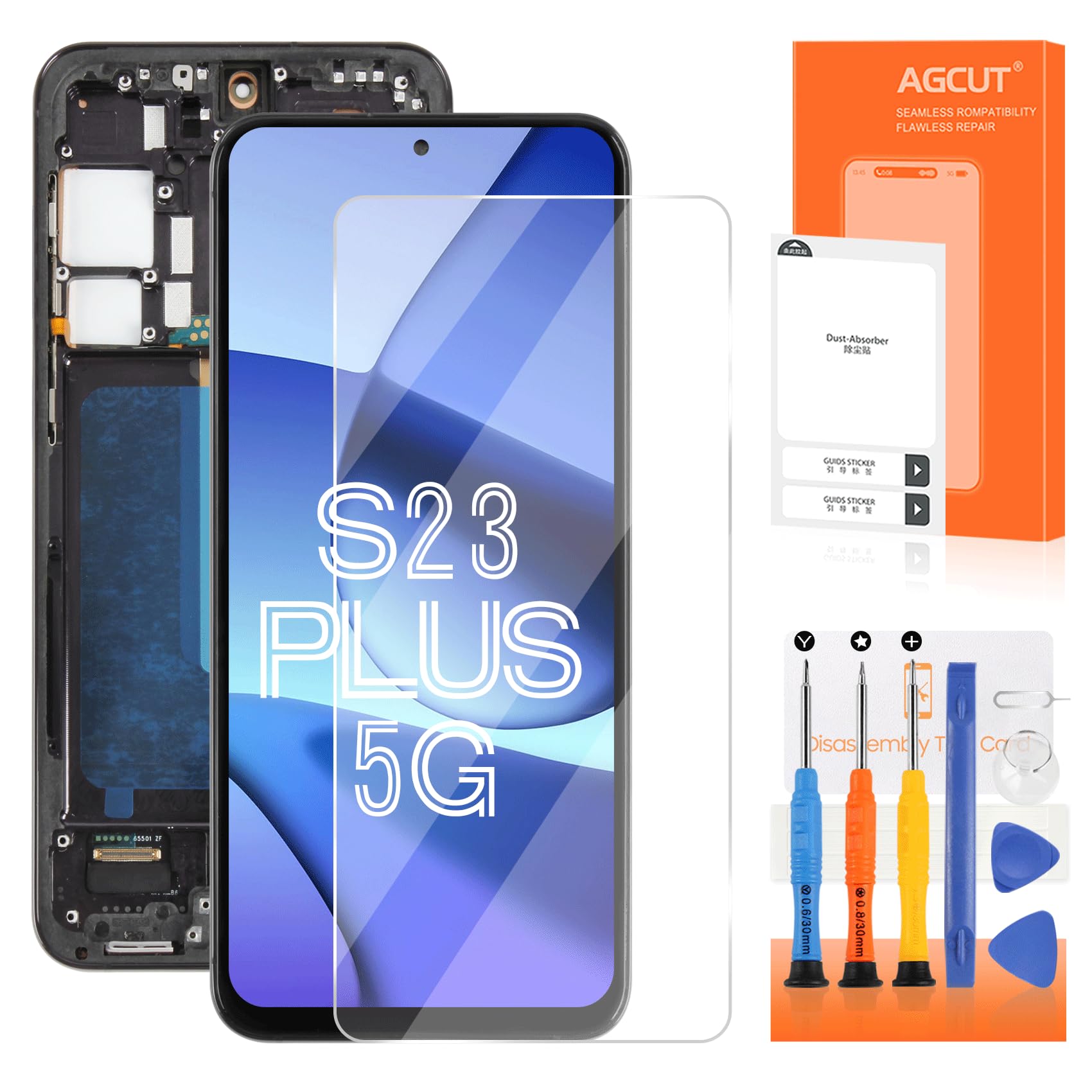 AGCUT Écran LCD pour Samsung Galaxy S23+ Plus 5G SM-S916U (US Version) 6,6" Écran de Rechange LCD Display Ecran Replacement Tactile Assemblée avec Réparation (Noir avec Cadre, sans Empreinte)