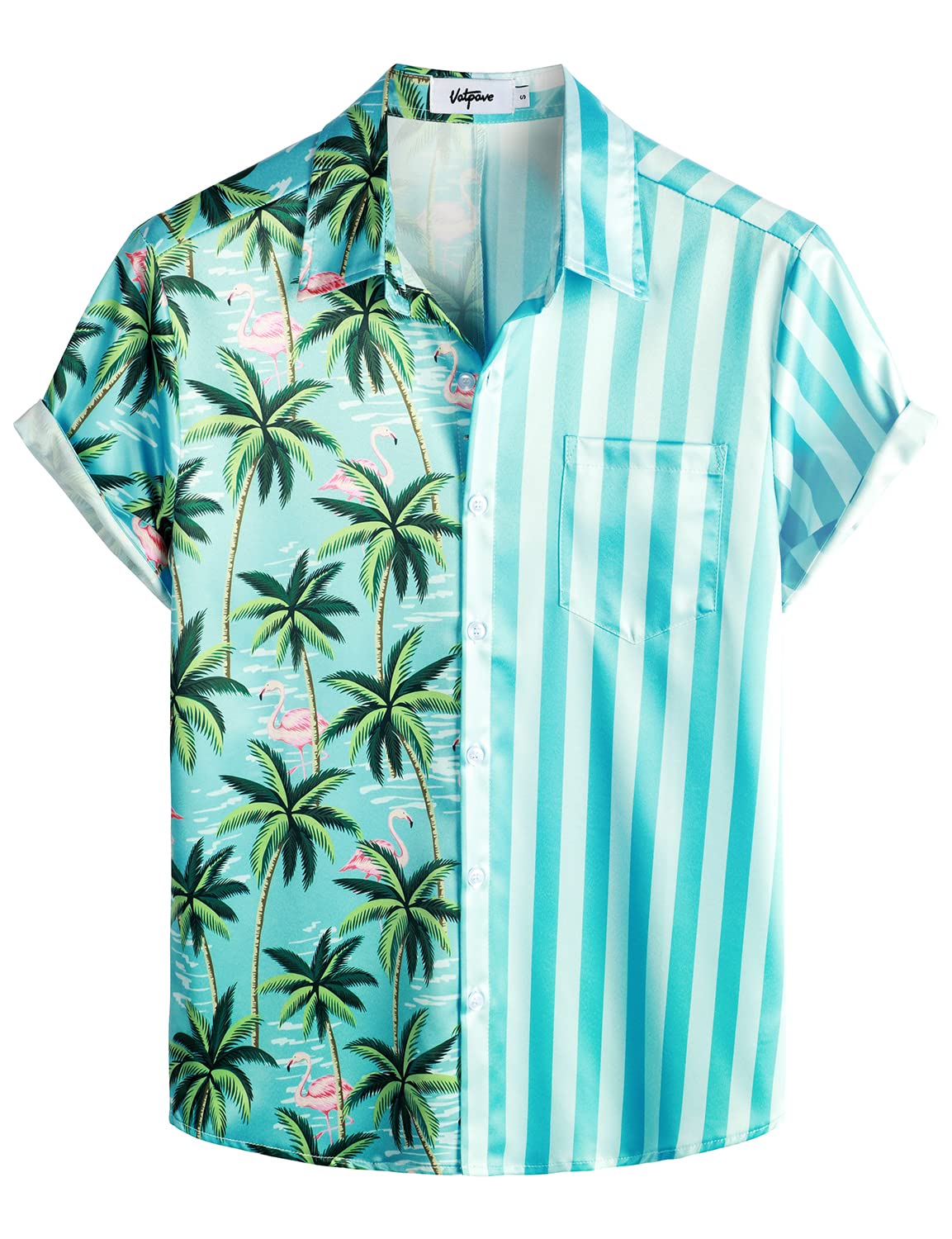 VATPAVE Mens Hawaiian Flamingo Shirts Casual Tropical Short Sleeve Button Down Shirt Summer Beach Shirts