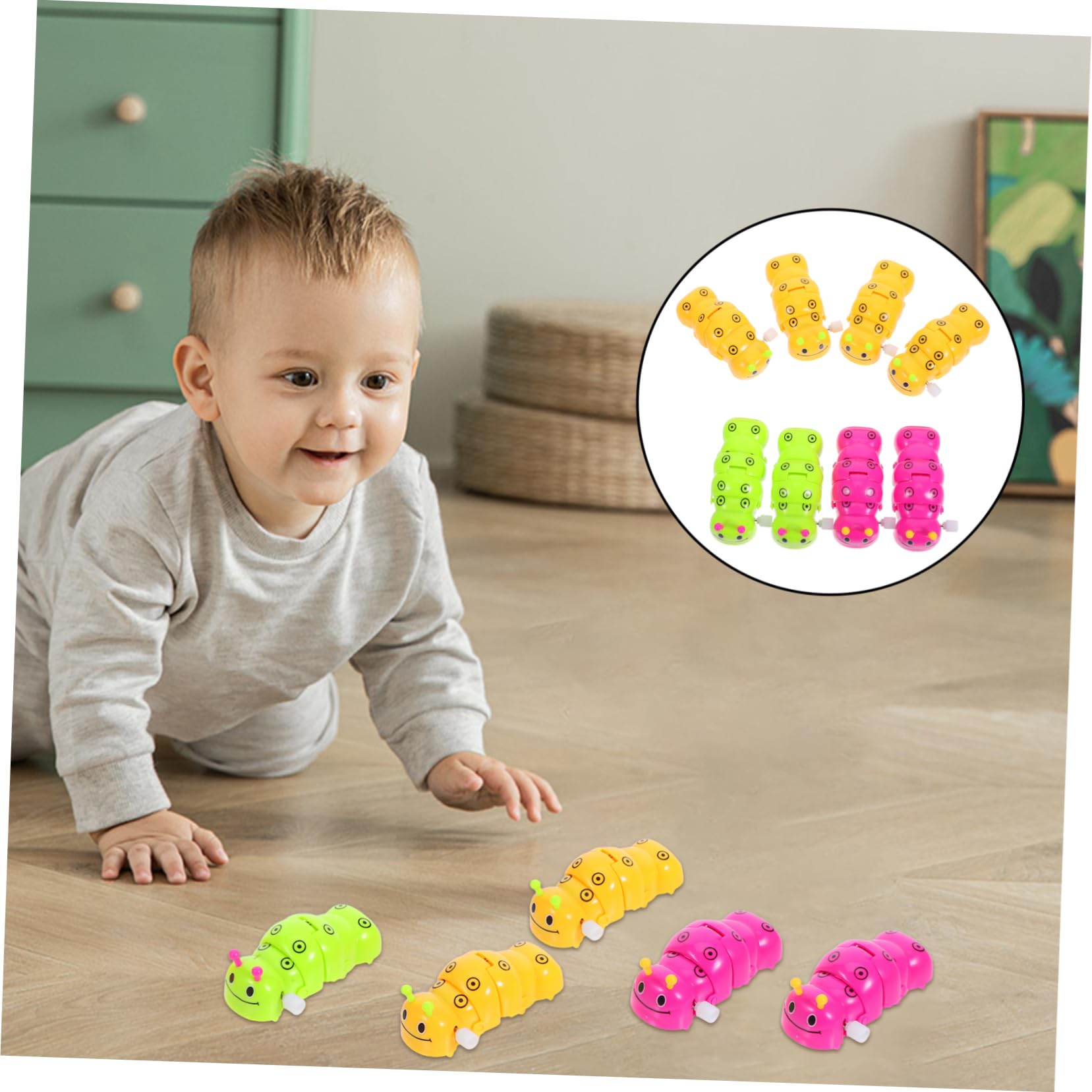 Kisangel 16 Stück Teiliges Aufziehspielzeug Bunte Raupen aus Hochwertigem Material Fördert Hand Auge Koordination Kindgerechtes Gartenspielzeug für Jungen und Mädchen Zufällige Farbe