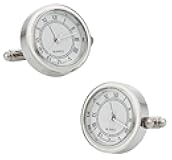 Silver Watch Cuff Links Round Silver Working Functional Watch Cufflinks with Presentation Box Gift Idea for Him Sleeve Clock Cuff Links Special Occasions & Shirt Accessories Travel Box
