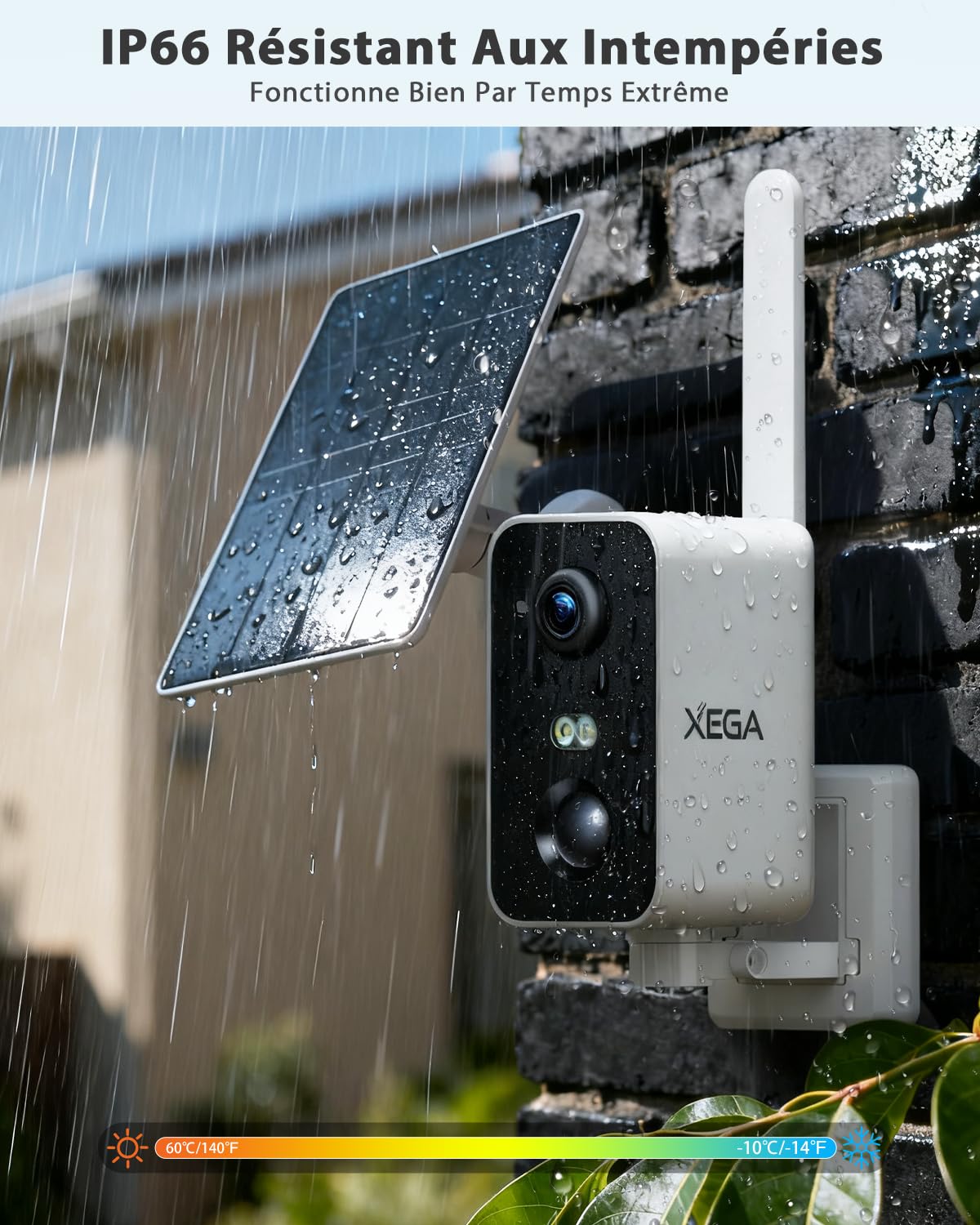 Xega Caméra 4G Solaire, SIM, Vision Nocturne Couleur, sans WiFi, Pan 180°