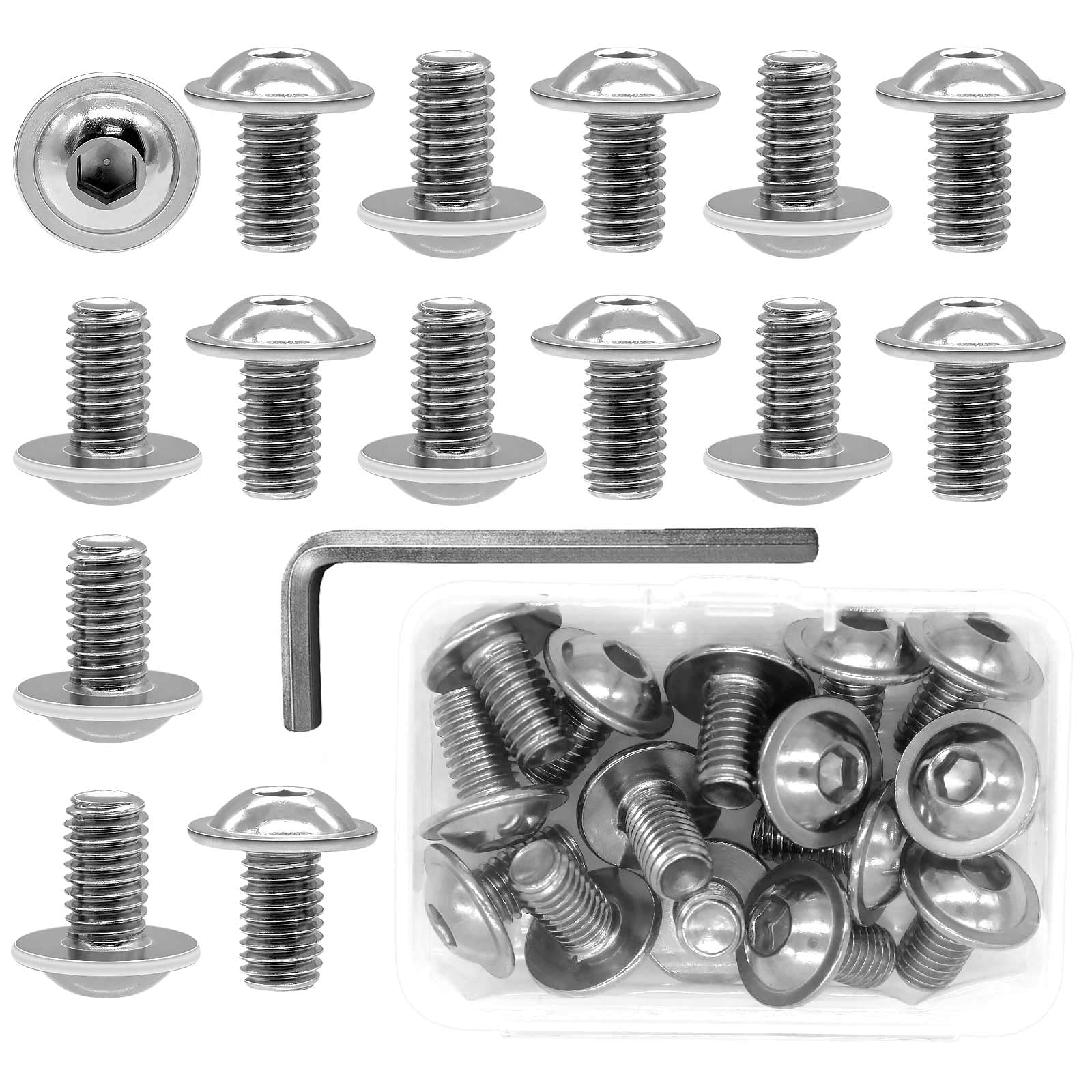 Confezione da 15 Viti Testa Bombata M8 x 14 mm, Esagono Incassato, Flangiate Inox Cava Esagonale Con Chiave a Brugola e Scatola