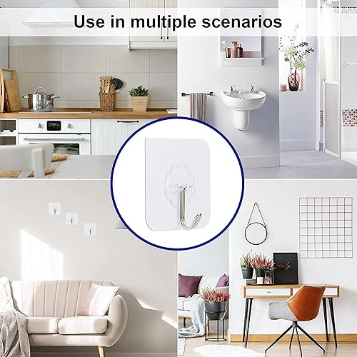 Miniatura 7 de Ganchos adhesivos para colgar, ganchos de pared resistentes, ganchos transparentes autoadhesivos, ganchos impermeables para toallas y abrigos para