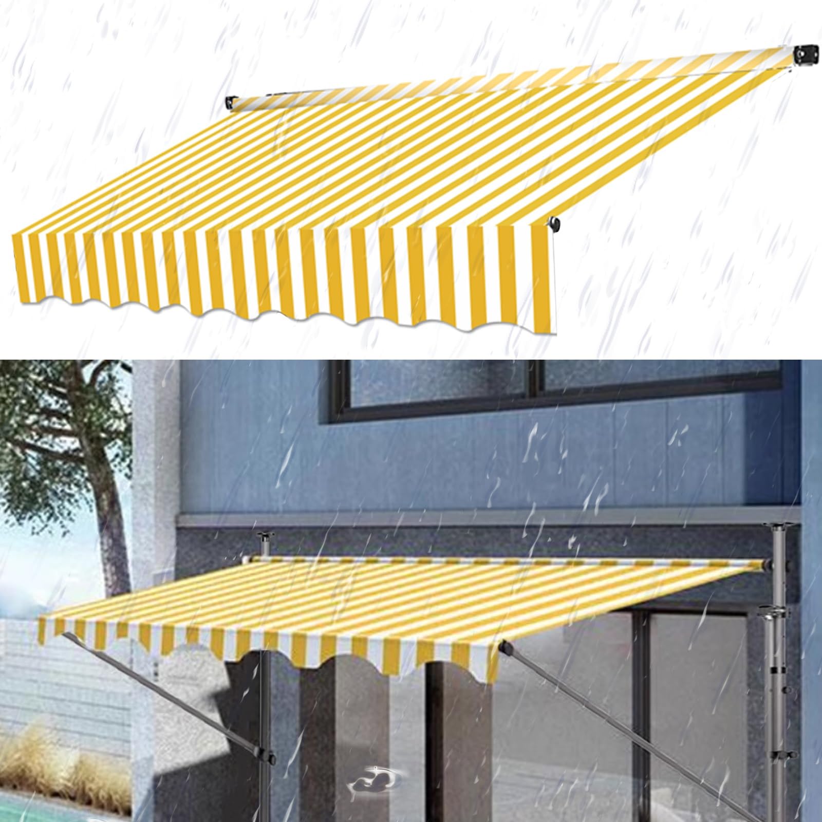 Markise Stoff, Markisenstoff für Balkon, Wasserdichtes 180 G/m² Polyester, Markisentuch für Terrasse, Mehrere Farben, Mehrere Größen (Color : Yellow and White, Size : 2m) Garten