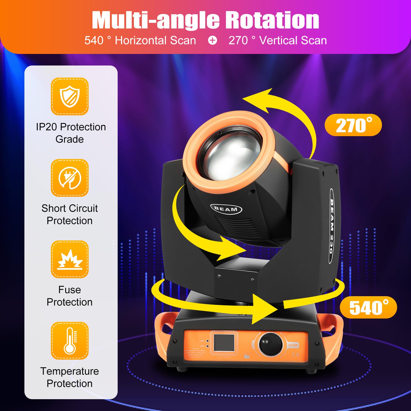 Faisceau lumineux mobile 230 W 17 Gobos RGBW 14 couleurs LED DJ avec écran TFT haute définition pour salles de banquet, discothèques, Noël, fêtes d'anniversaire