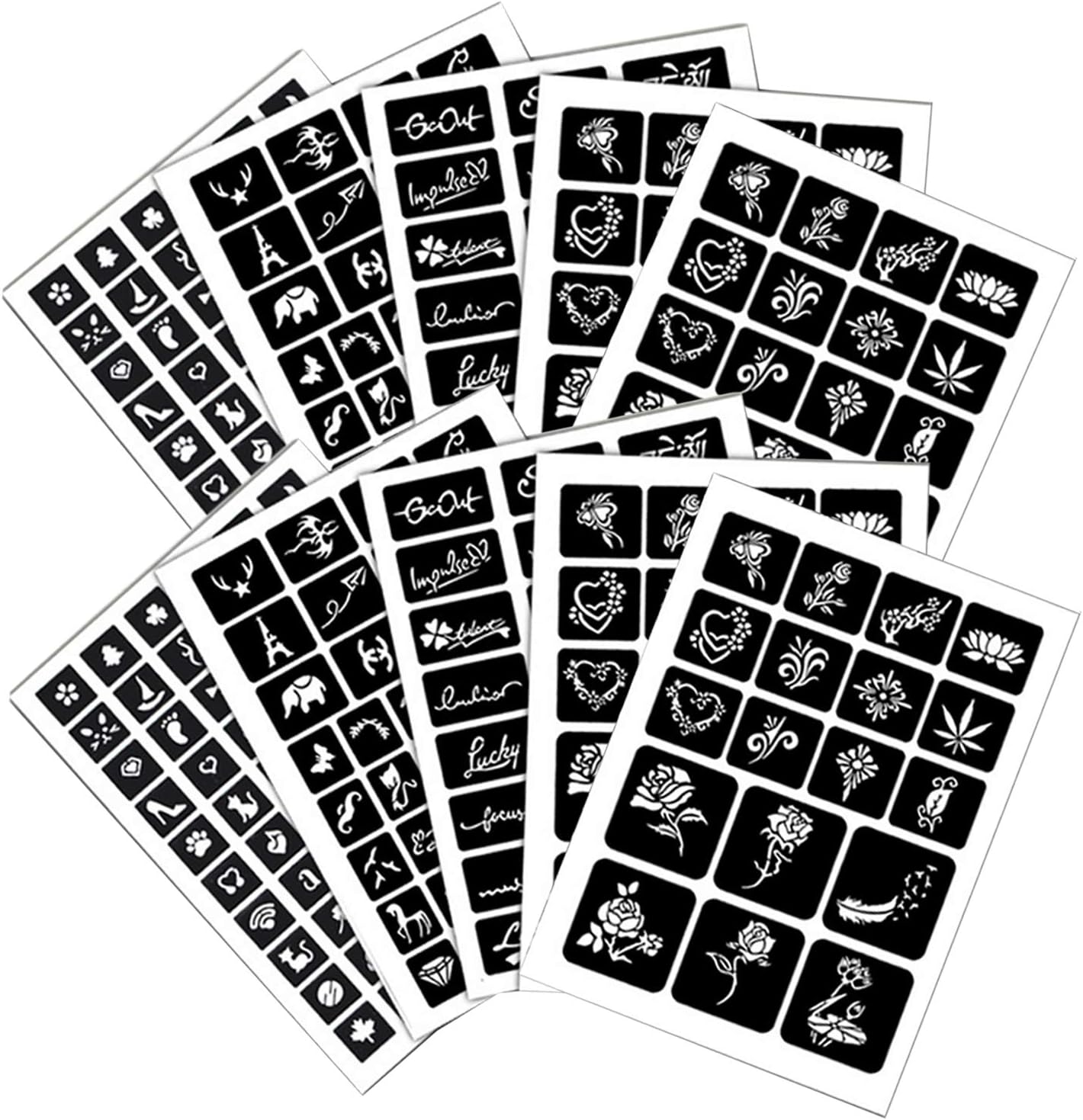 10 Sheet Reusable Tattoo Temporary Stencil Template for Henna Airbrush Face Paint Drawing Scrapbooking Random Style
