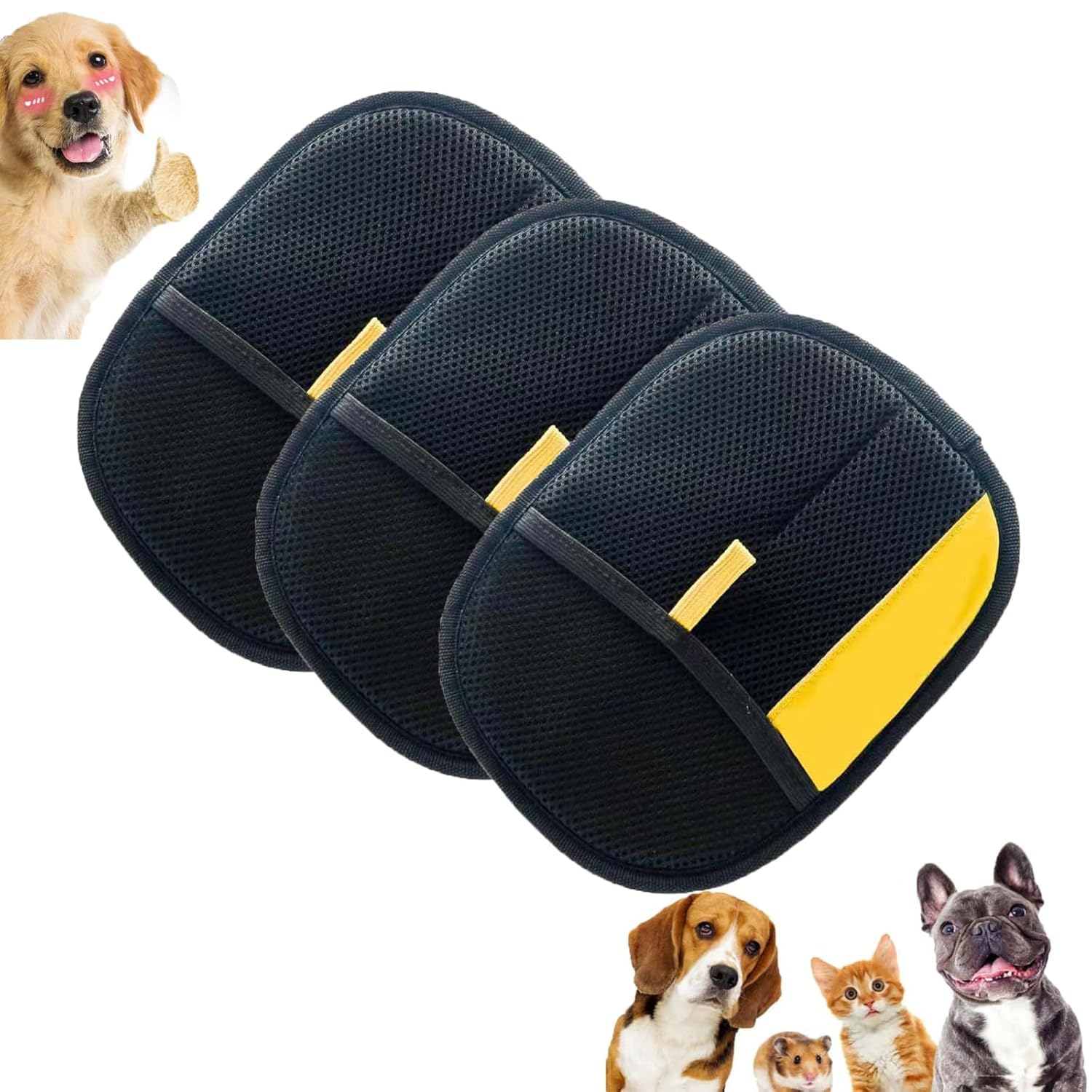 2025 New Efficient Grooming Gloves for Cats & Dogs, Reusable Pet Hair Remover Grooming Gloves for Dogs Cats, Washable Pet Hair Remover Glove for Bed Sheets Couch Clothes Carpet (3PCS)