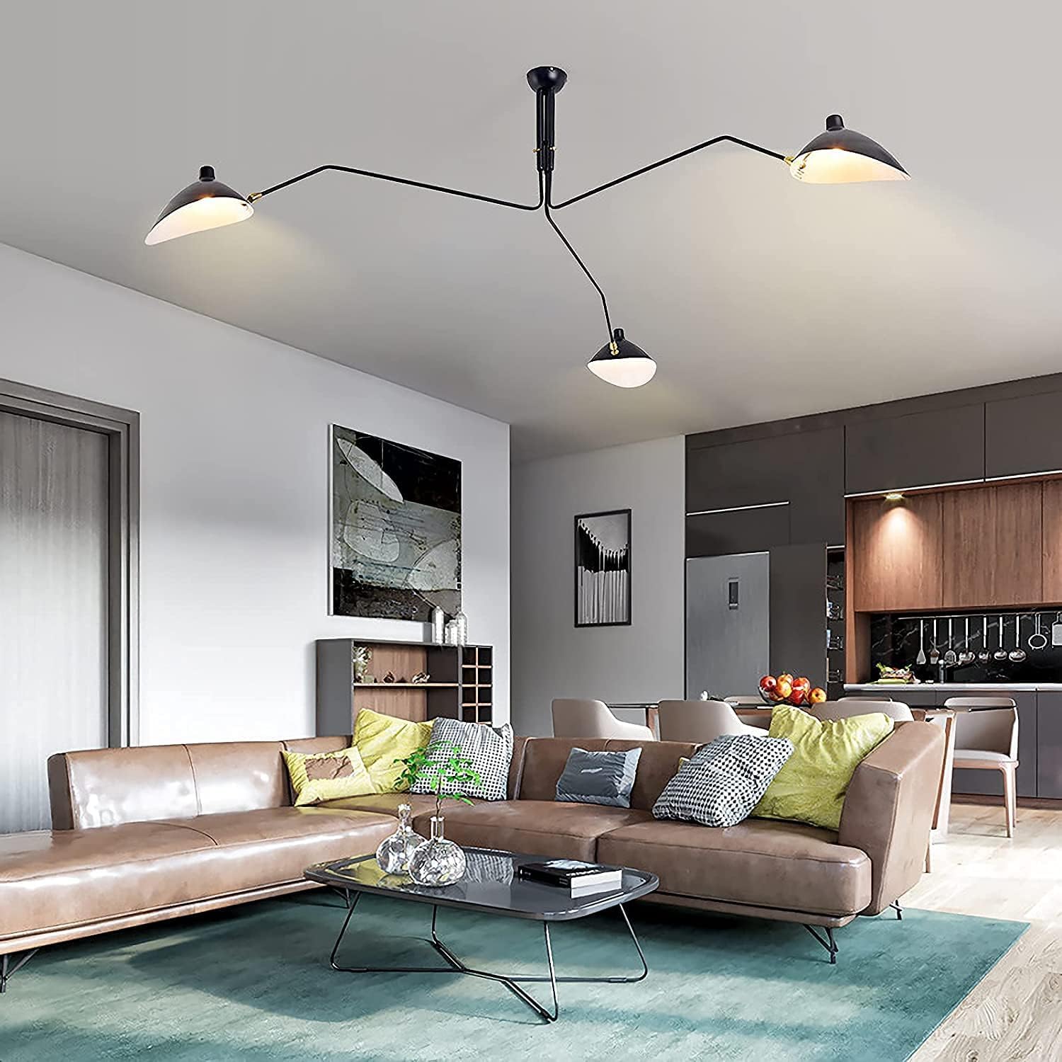 Hanging Lamp, Vintage Swing Arm Ceiling Pendant Light Black