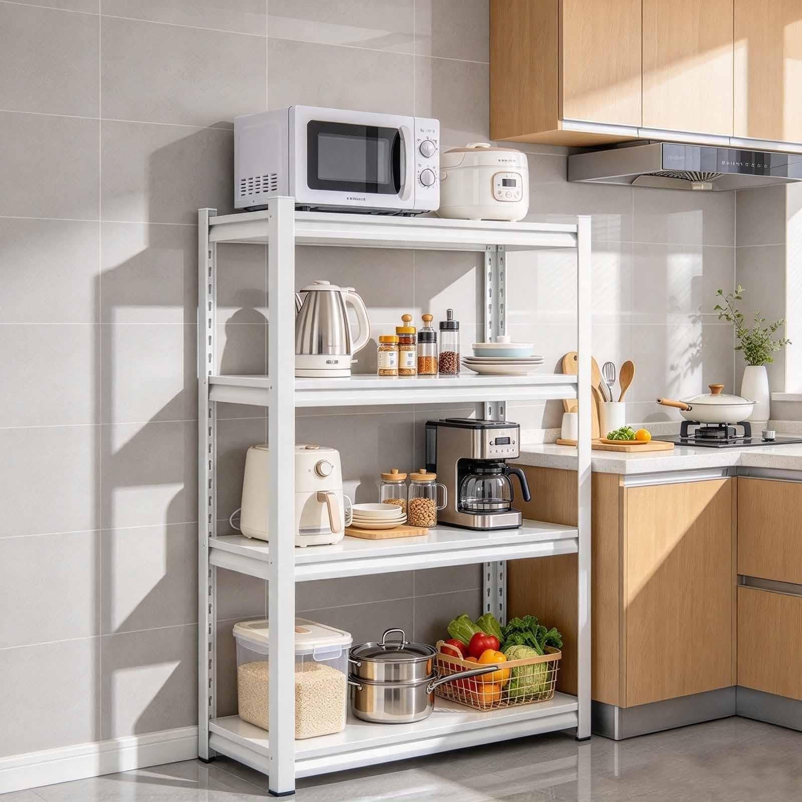 Étagère Cuisine Acier, 3-4 Niveaux Réglable, Support Micro-Ondes