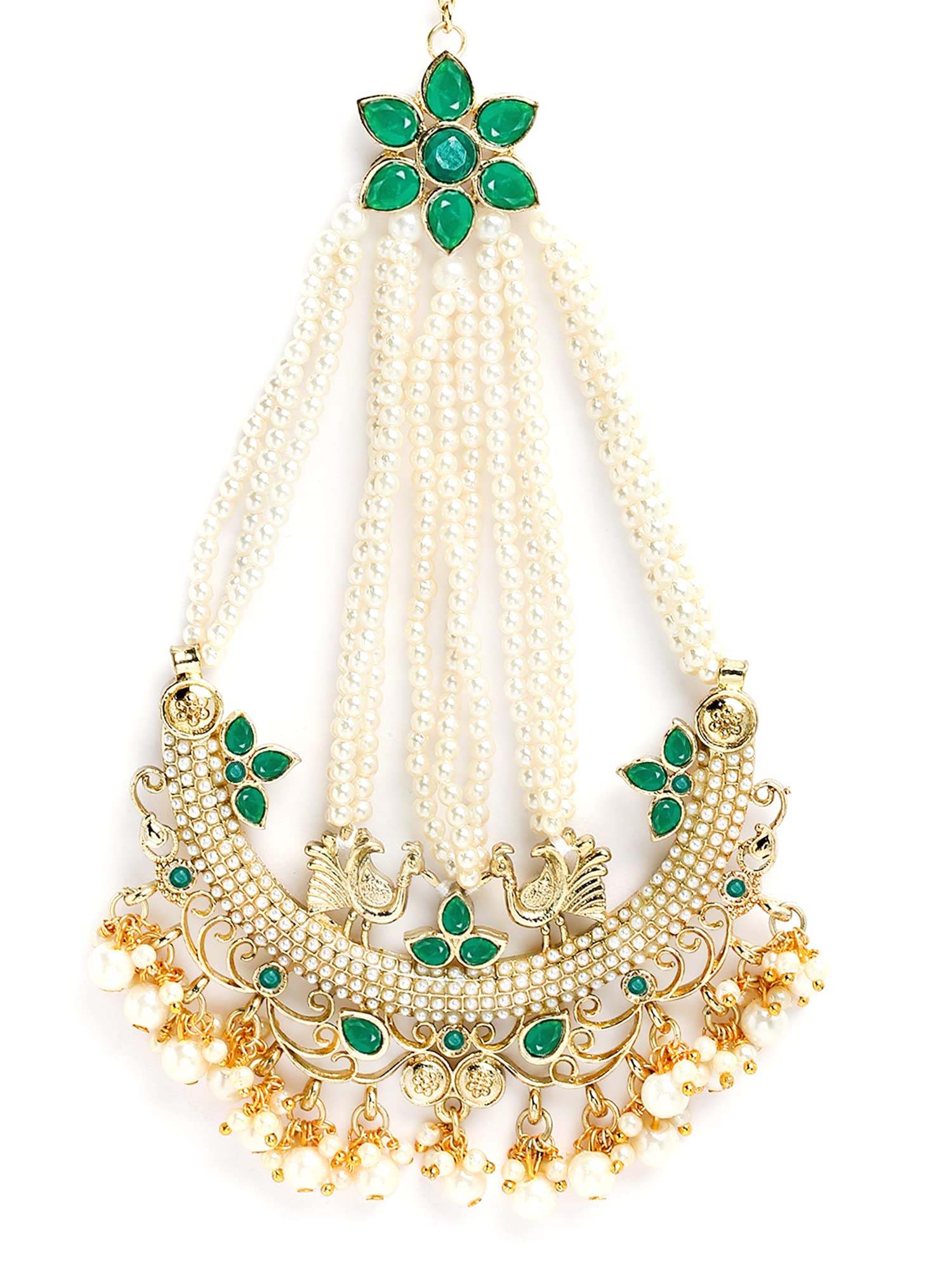 Karatcart Gold Plated Pearl and Green Stone Peacock Design Kundan Passa for Women (B0C5THQJC8) Amazon Price History, Amazon Price Tracker