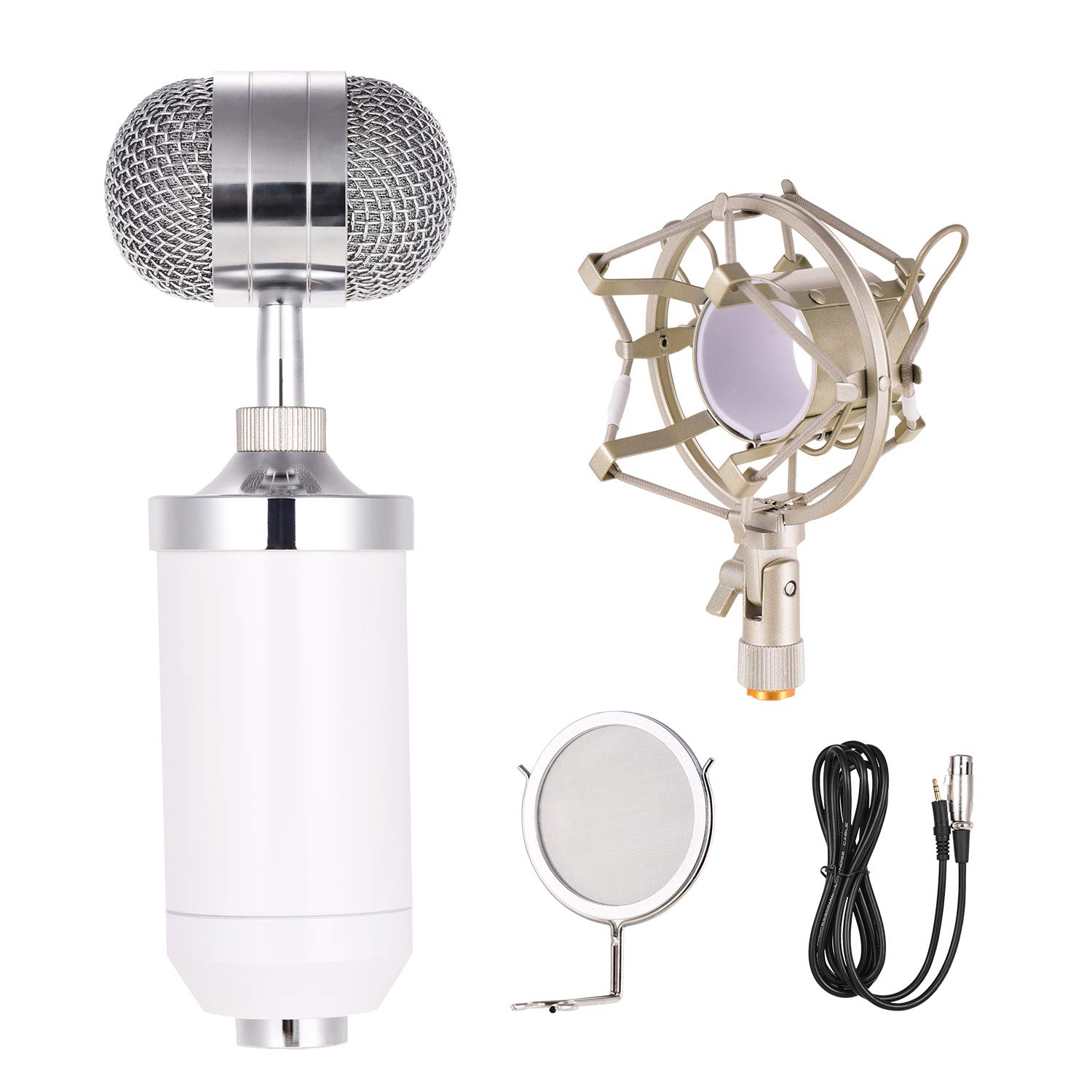 Kit de micrófono de condensador unidireccional con abrazadera de metal a prueba de golpes, parabrisas de bajo ruido, alta sensibilidad para transmisión vocal en vivo, canto, transmisión, instrumento