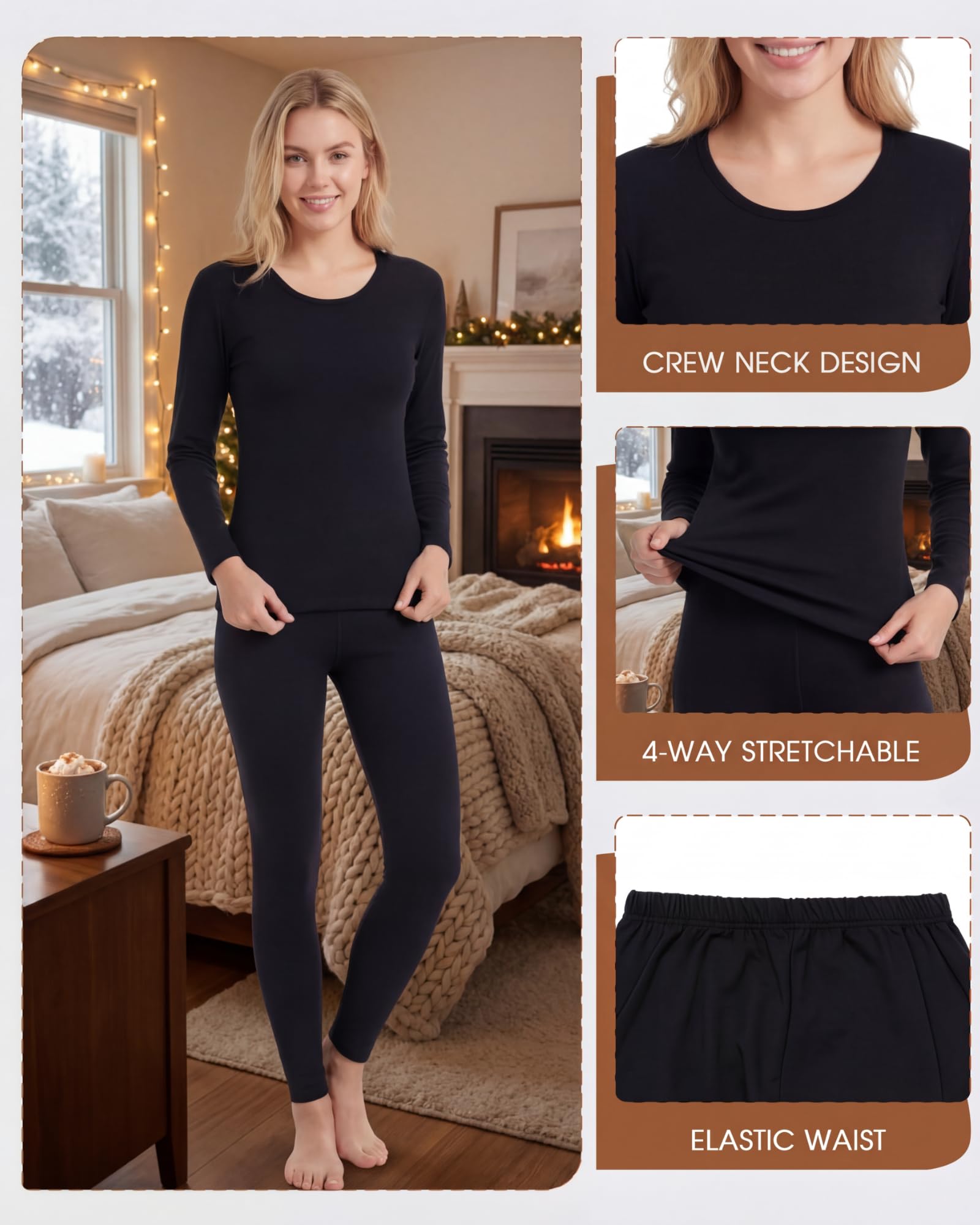 Taiyin Thermounterwäsche für Damen, Fleece-gefüttert, lang, für den Winter, warm, Unterteil für kaltes Wetter, 6er-Set