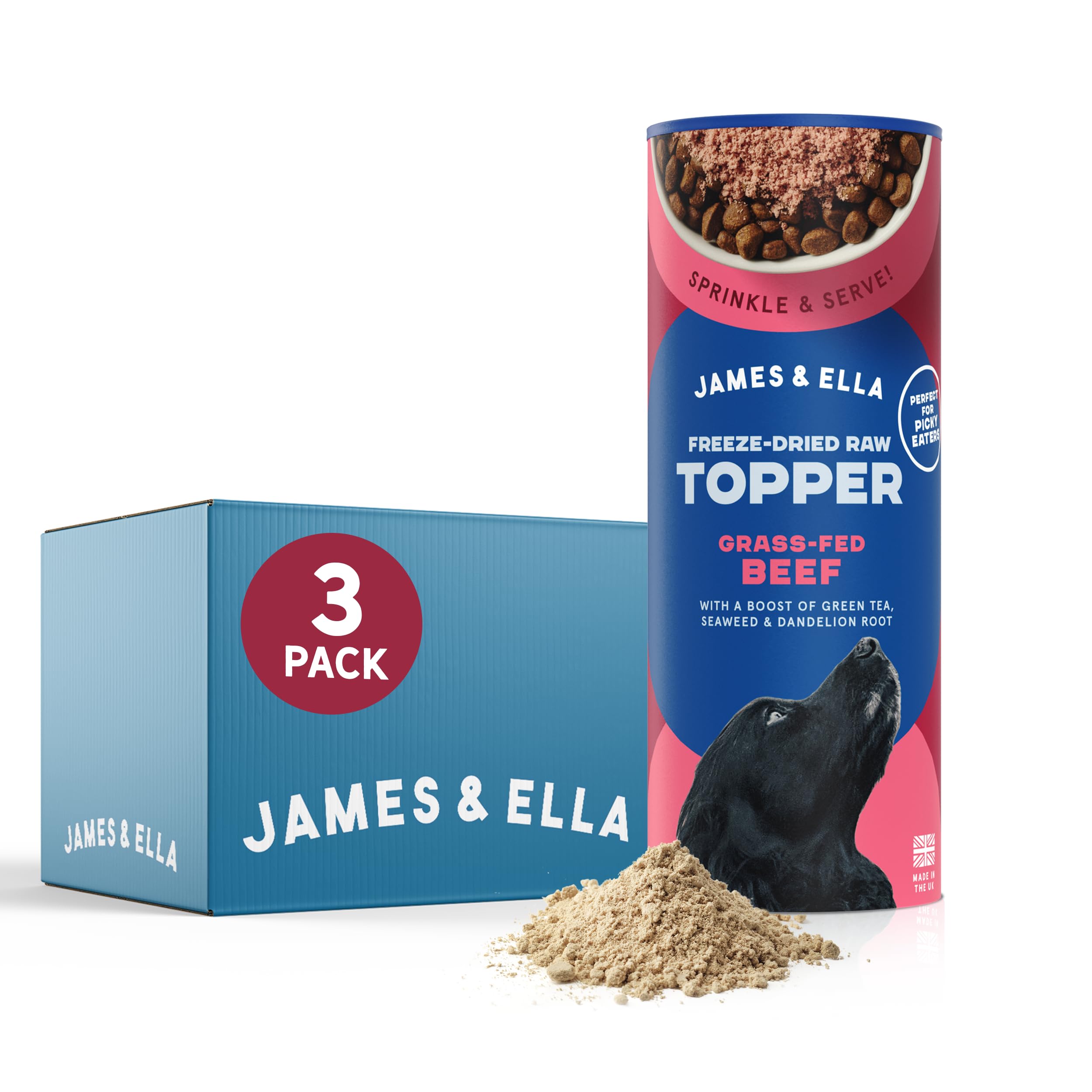 James & Ella Freeze-Dried Raw Dog Food Topper (3 x 50g) ❘ Nutritious Grass Fed Beef ❘ Freeze-Dried to Seal in Nutrients, Packed with Essential Oils & Minerals for Healthy Dogs, Grain & Gluten Free