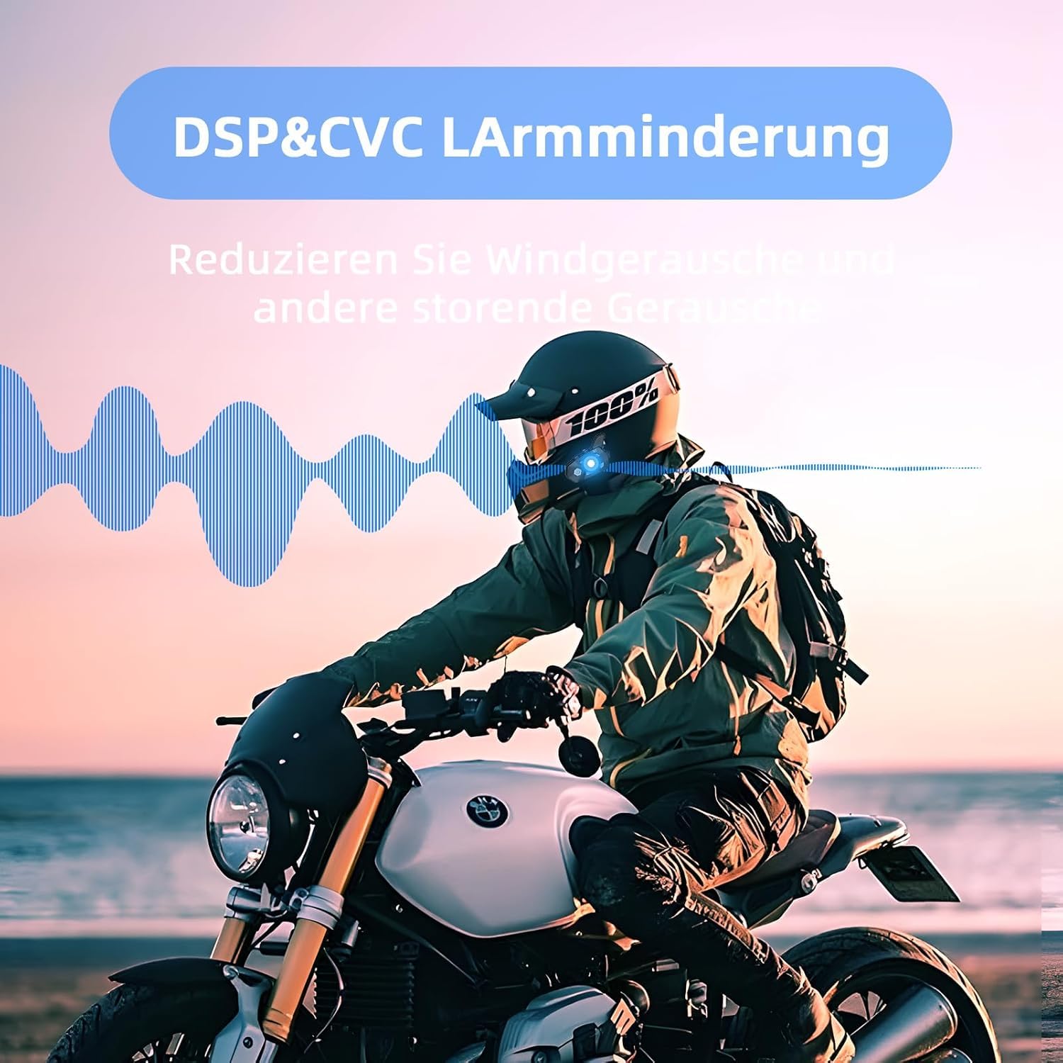 R5 1000m Interfono Moto Bluetooth Coppia Auricolare Bluetooth Casco Moto per 2 Persone,10h Conversazione Continua,Interfono Casco Moto con Radio,Funzione di Chiamata Vocale Siri,Doppio