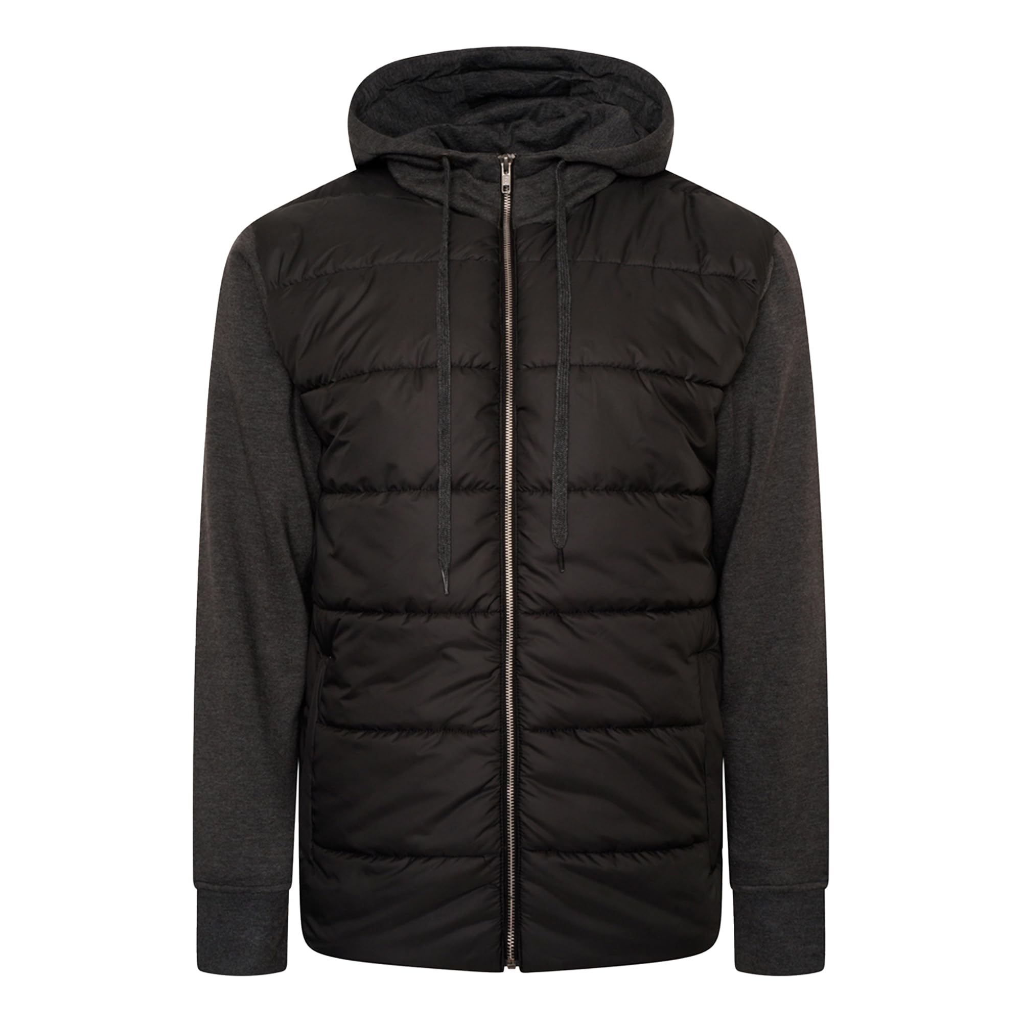 Kam Men's Black Quilted Full Zip Hoodie With Contrast Sleeves - 5XL