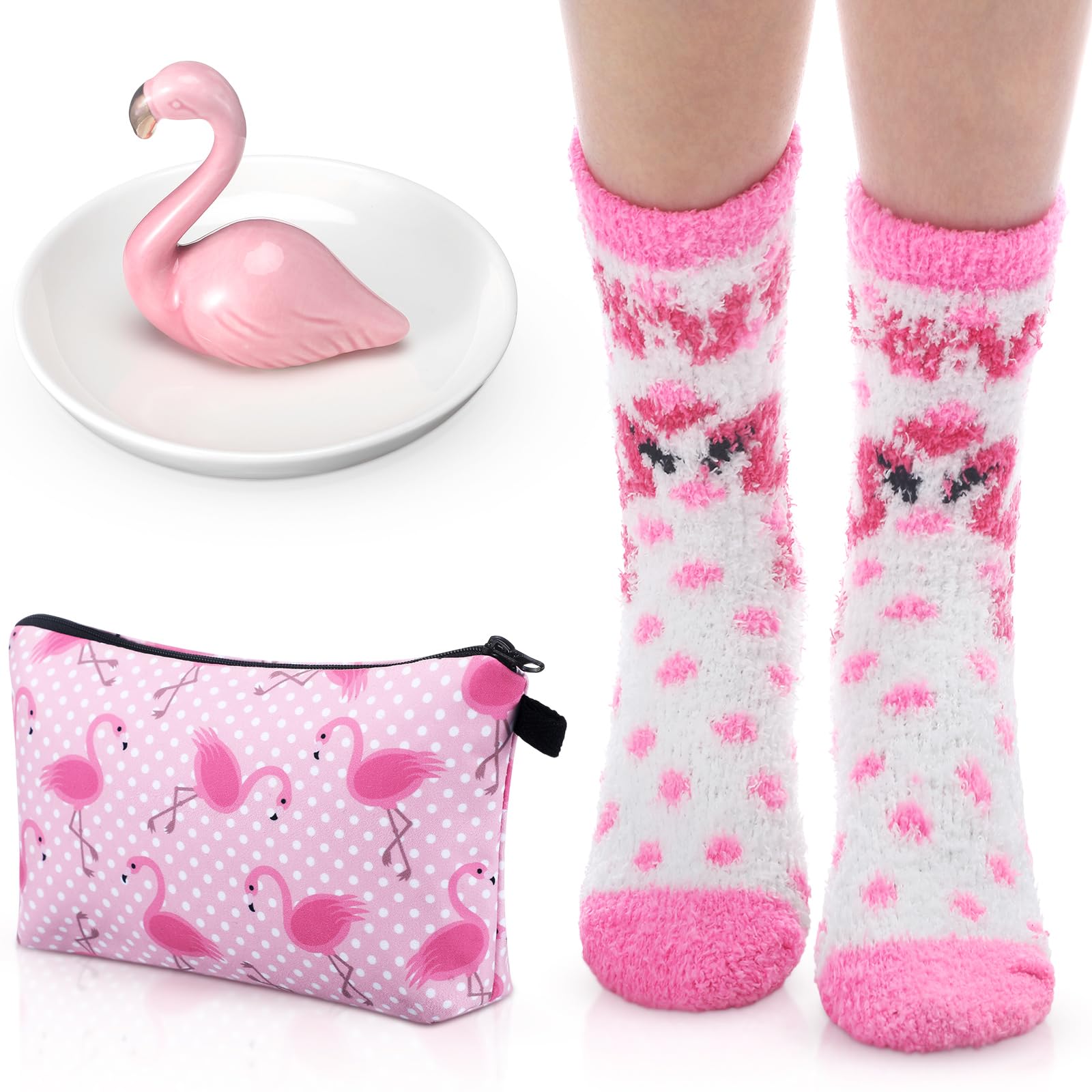 Newtay 3pcs Christmas Set Ring Holder Makeup Bag Fuzzy Socks Gift