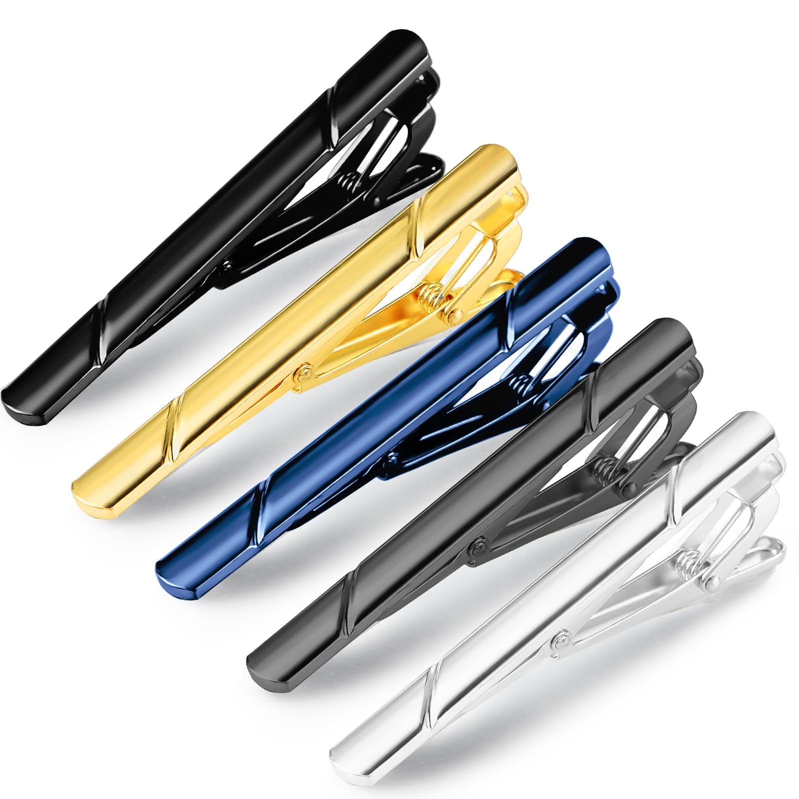5 Pcs Tie Clips for Men, Tie Clip, Tie Pins for Men, Stainless Steel Tie Clips for Men for Men Classic Gold Silver Black Blue Ink Black Tone Tie Bar for Wedding Anniversary Business
