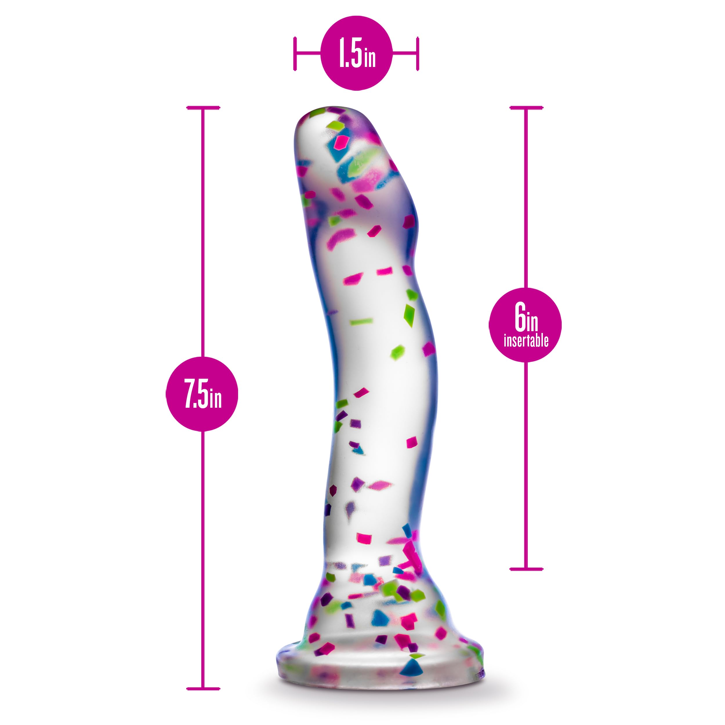 Blush Novelties Neo Elite Purio Silicone Glow in The Dark Dildo - 7.5 Inch Clear Dildo with Fun Confetti - Thoughtful Curves for G Spot & P Spot Pleasure - Silky Smooth Non Pourous - Sex Toy