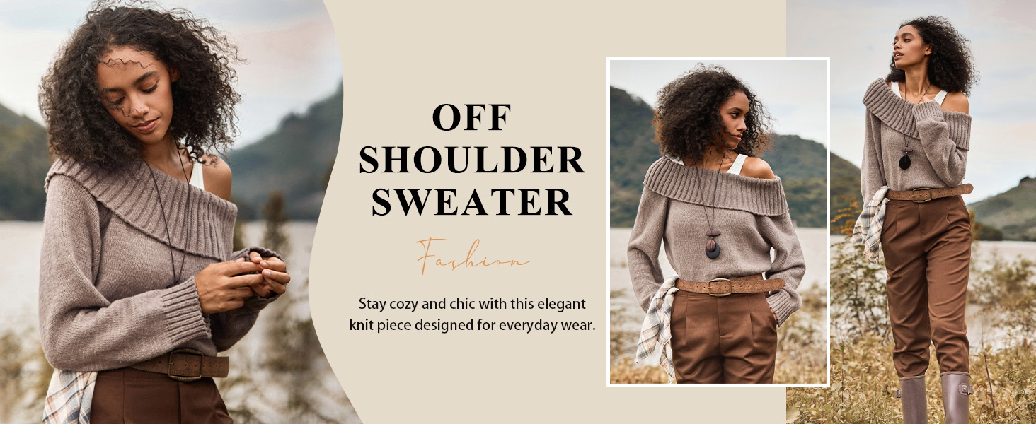 Saodimallsu Womens Off The Shoulder Sweaters Long Sleeve Slouchy