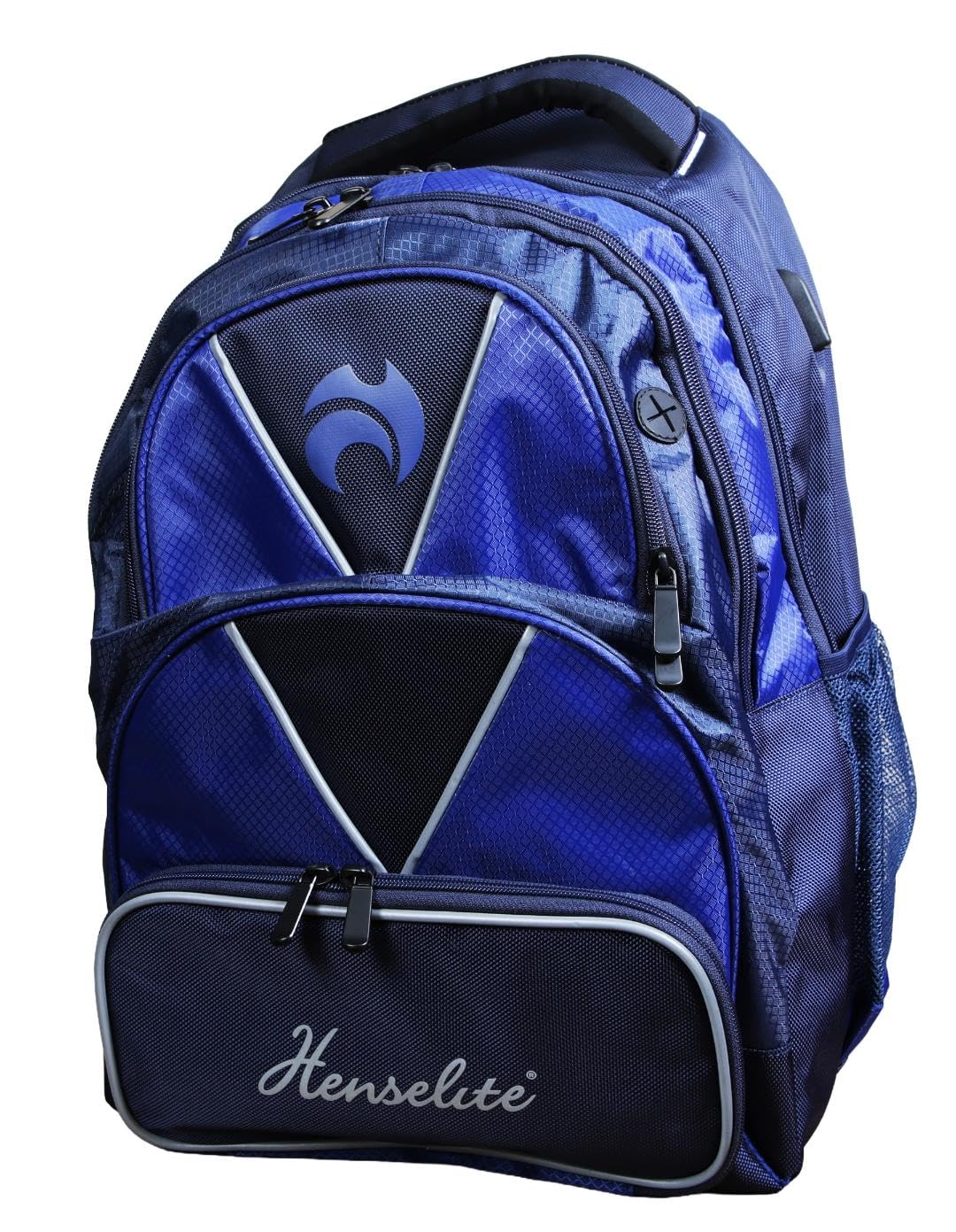 Henselite Lawn Bowls Backpack, Polyester, Holds Four Bowls, 5 Zipped Compartments, Built-in USB Charging Port, 40x37x40cm (Navy & Royal Blue)