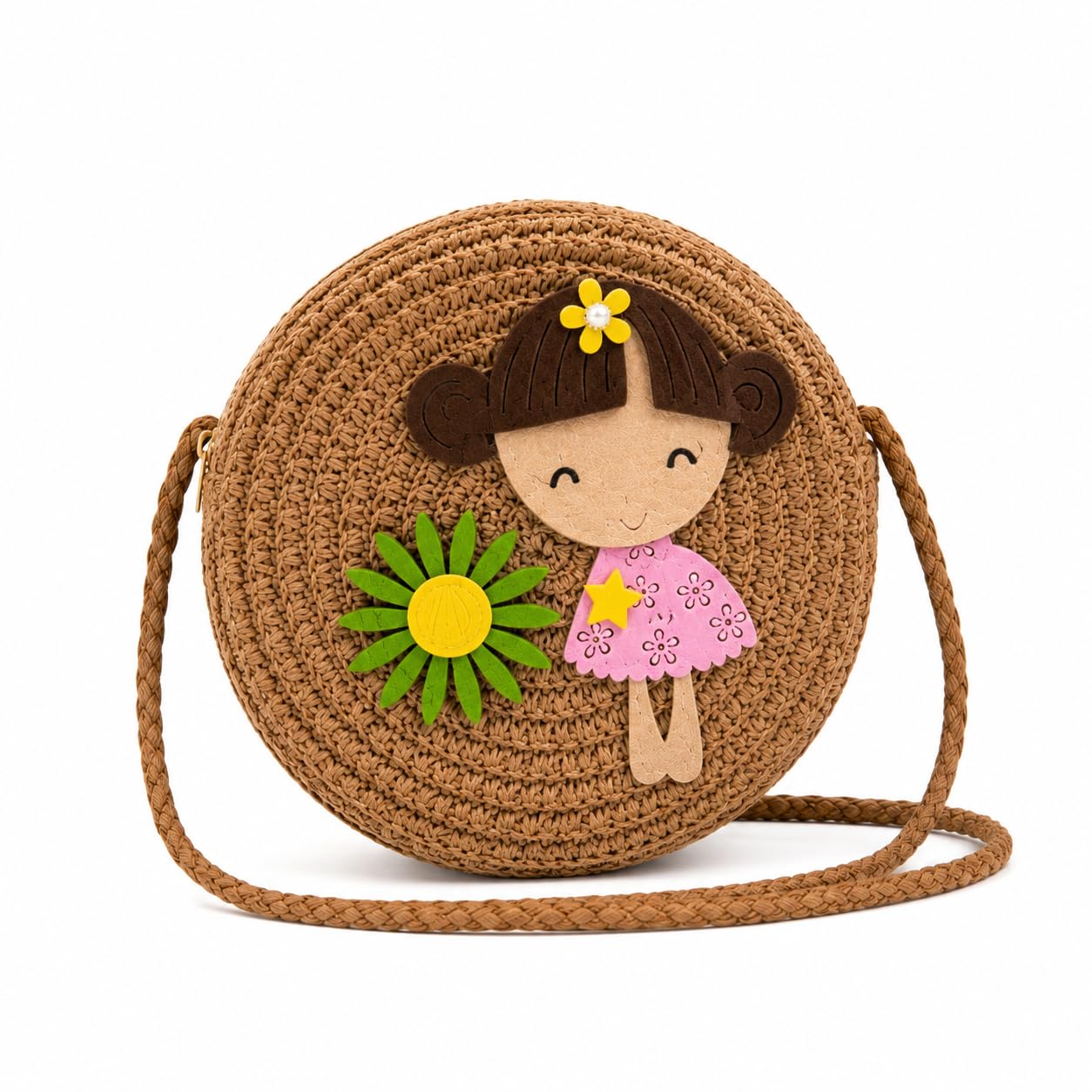 Girls Round Sling Mini Bag for Kids/Cute Cartoon Doll Crochet Crossbody Shoulder Coin Bag - Color may vary-image-7