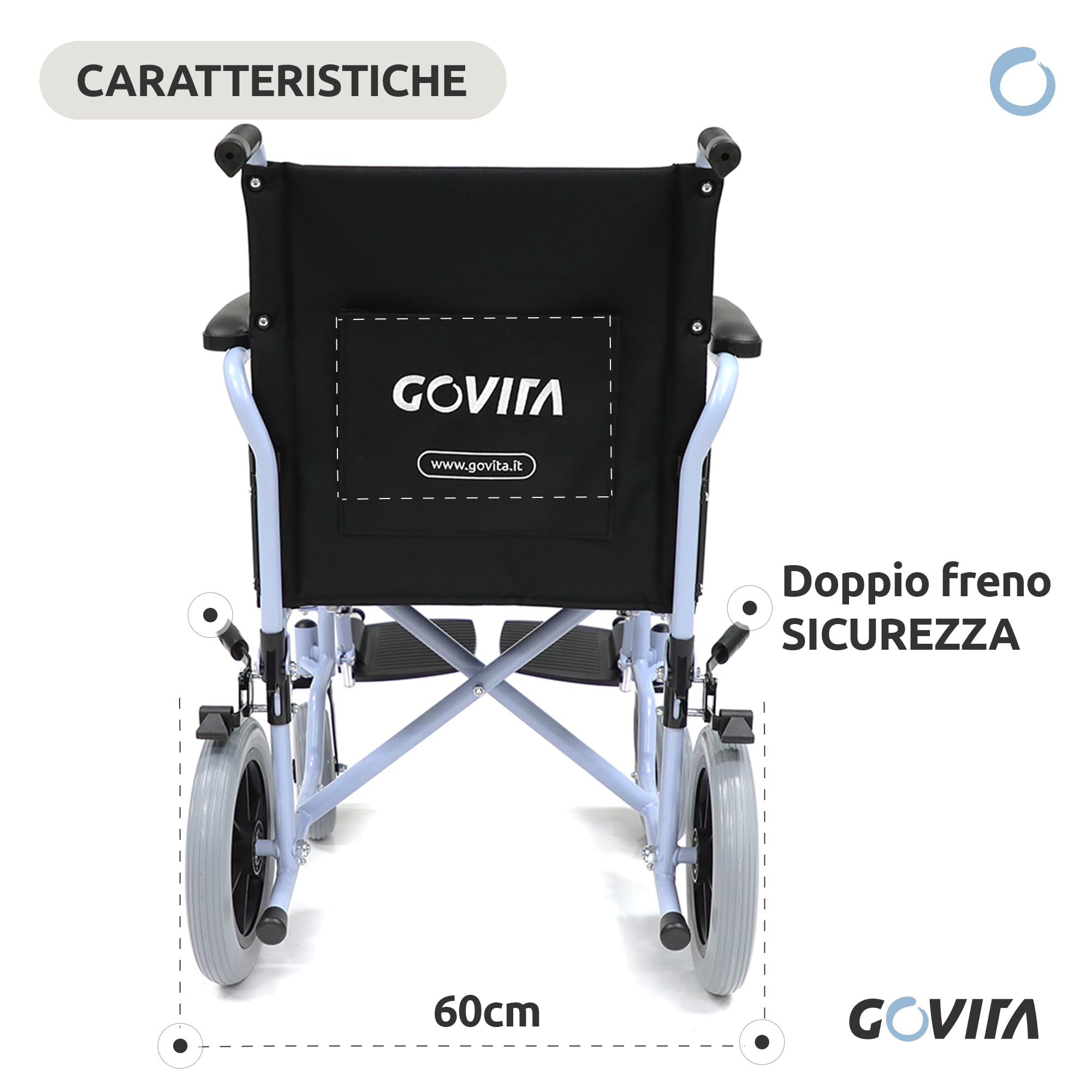GOVITA - Sedia a rotelle pieghevole da transito leggera - Carrozzina richiudibile per disabili ed anziani, doppio sistema di stazionamento,Cintura di sicurezza,Garanzia Italia 24 mesi