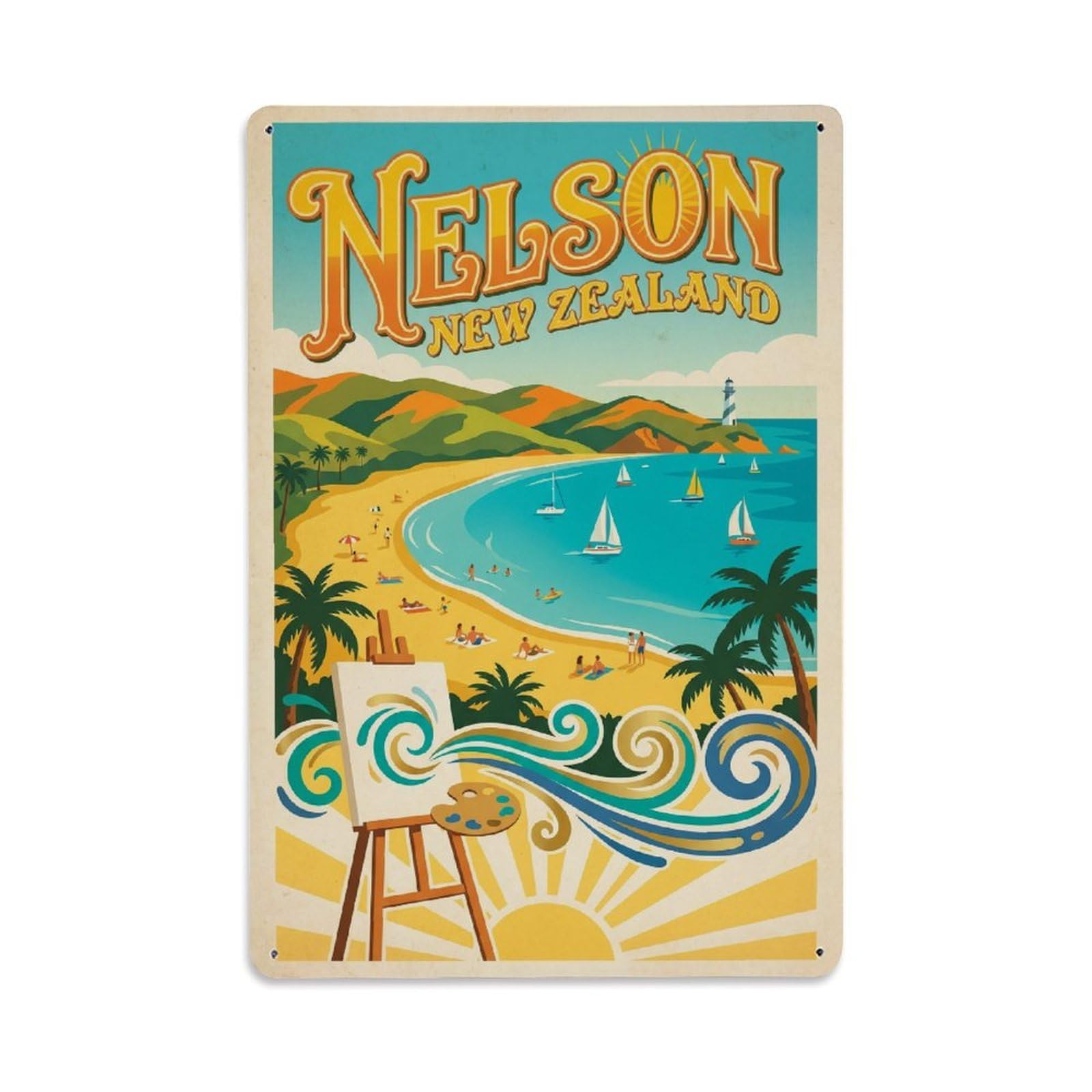 Retro Travel New Zealand Nelson Metal Tin Sign