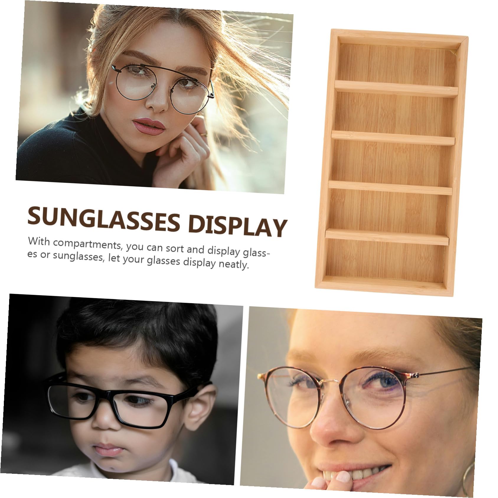 Ipetboom Organizador de Gafas de 2 Piezas 5 Compartimentos de Madera | Bandeja Khaki para Exhibición y Selección, Vitrina para Gafas de Sol en Tienda, Fiesta Verano