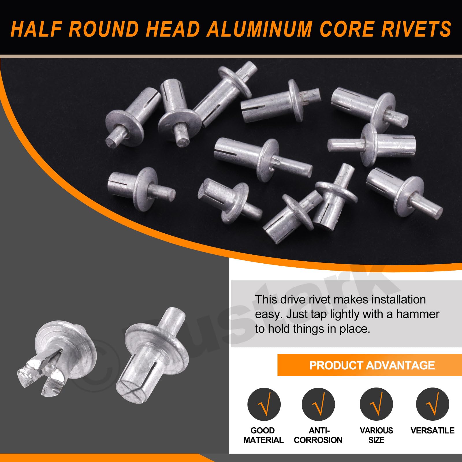Hammer Rivets Mechanical Fasteners Rustark 130-Piece M5 Aluminum Core ...