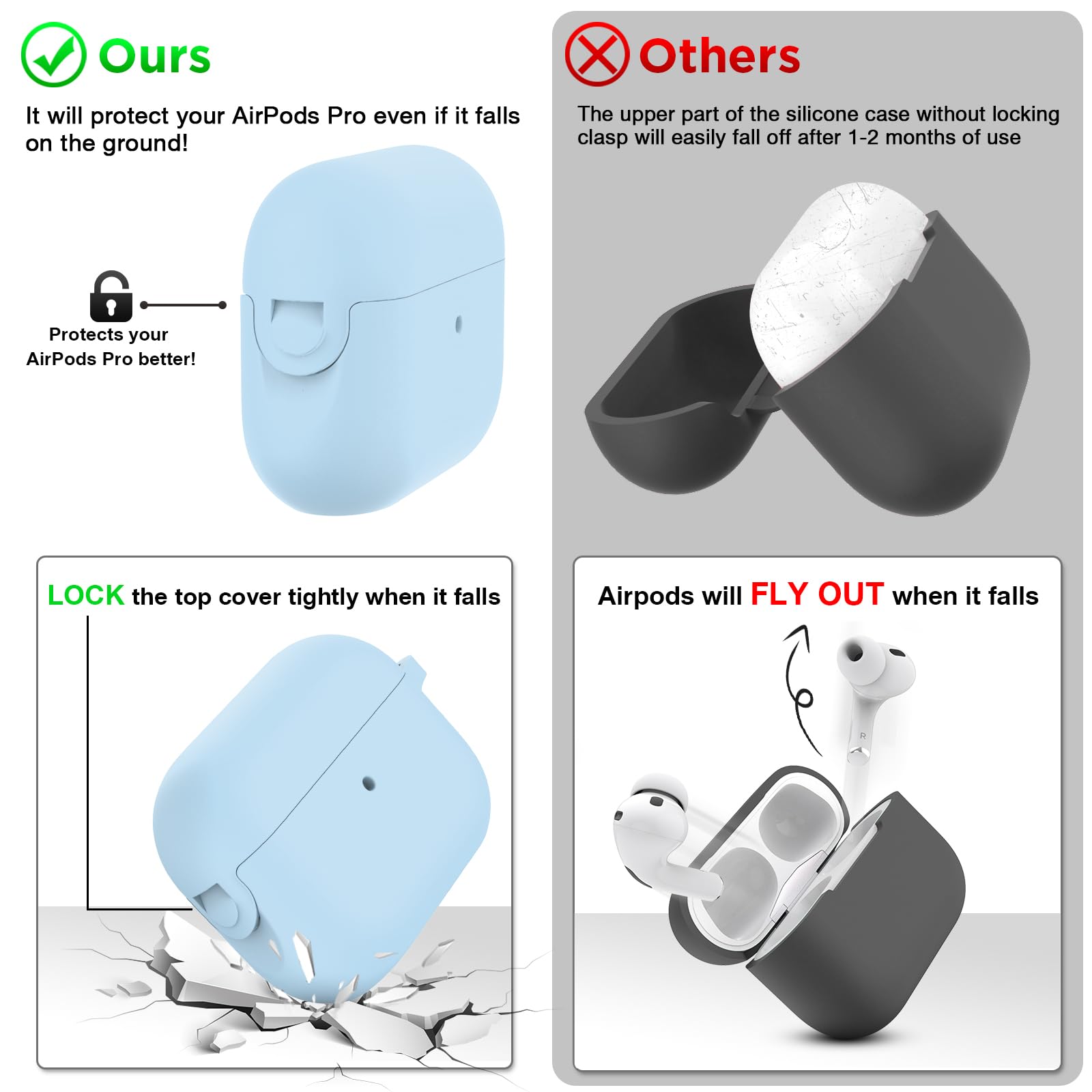BRG for AirPods Pro (2nd/1st Generation) Case, Soft Silicone Shock-Absorbing Protective Cover with Cleaner Kit & Keychain, Compatible with Apple AirPods Pro Case for Women Men