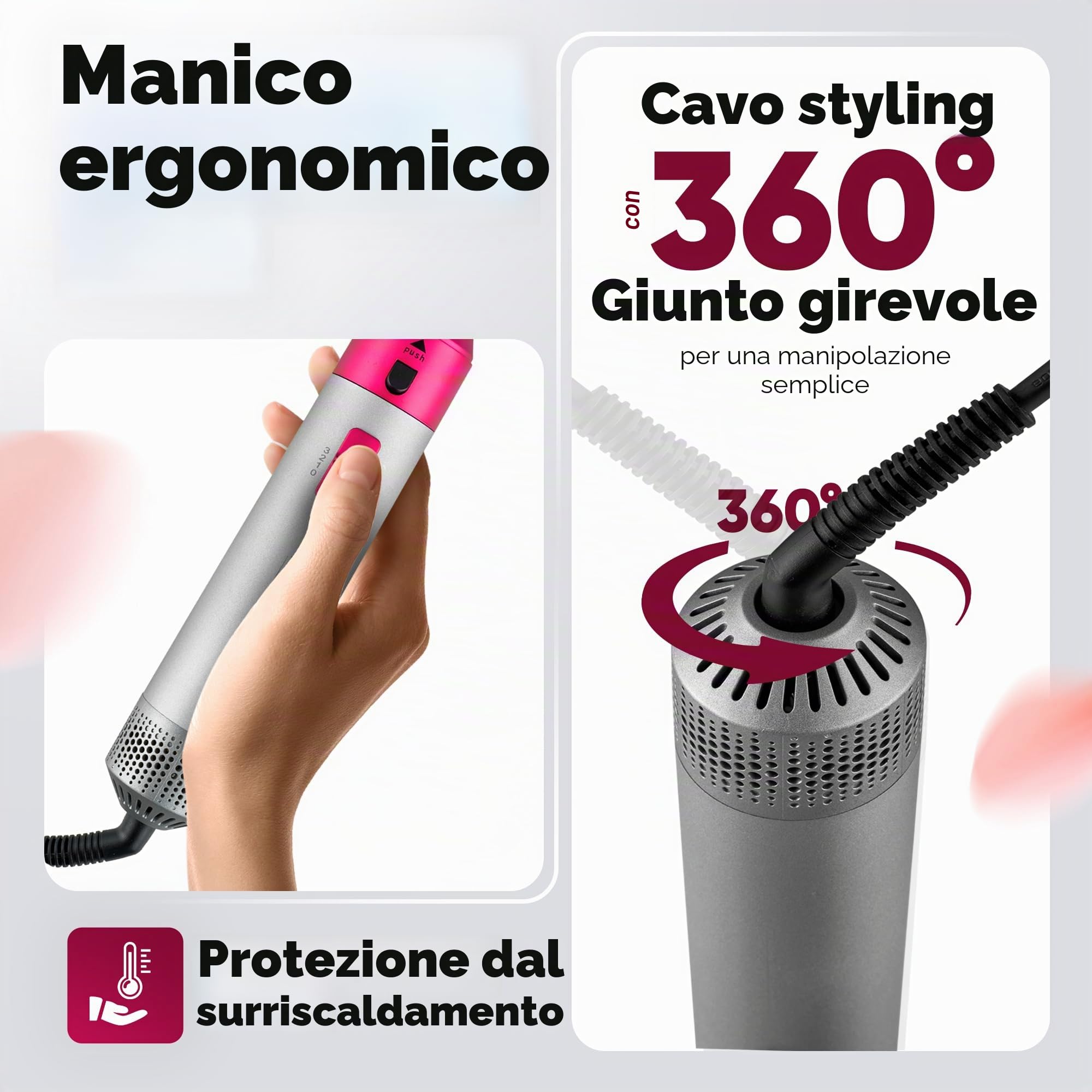Piastra ad aria calda 1000W Grigio Rosa Proficare PC-HAS3132-GRY