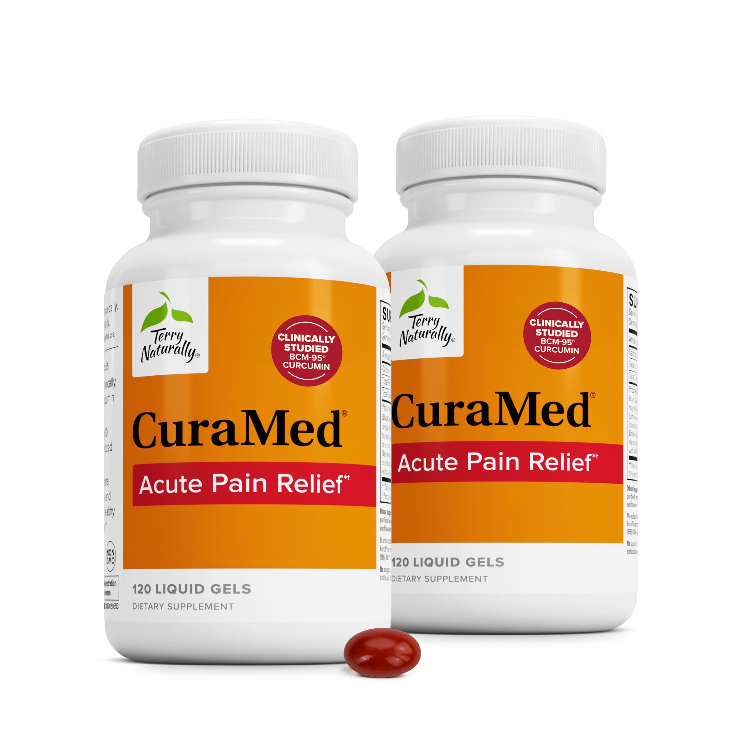 Terry Naturally CuraMed Acute Pain Relief - Supplement with BCM-95 Curcumin & BOS-10 Boswellia - Black Sesame Seed Oil to Support Relief of Occasional Discomfort - 120 Liquid Gels (Pack of 2) 120 Count (Pack of 2)
